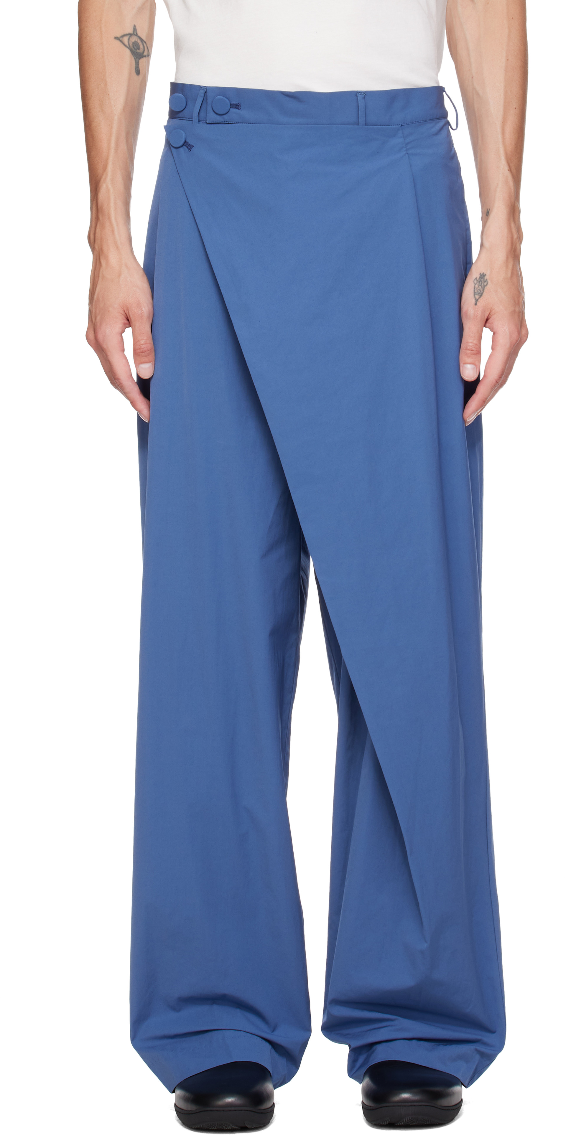 Kiko Kostadinov: Blue Kippel Wrap Trousers | SSENSE
