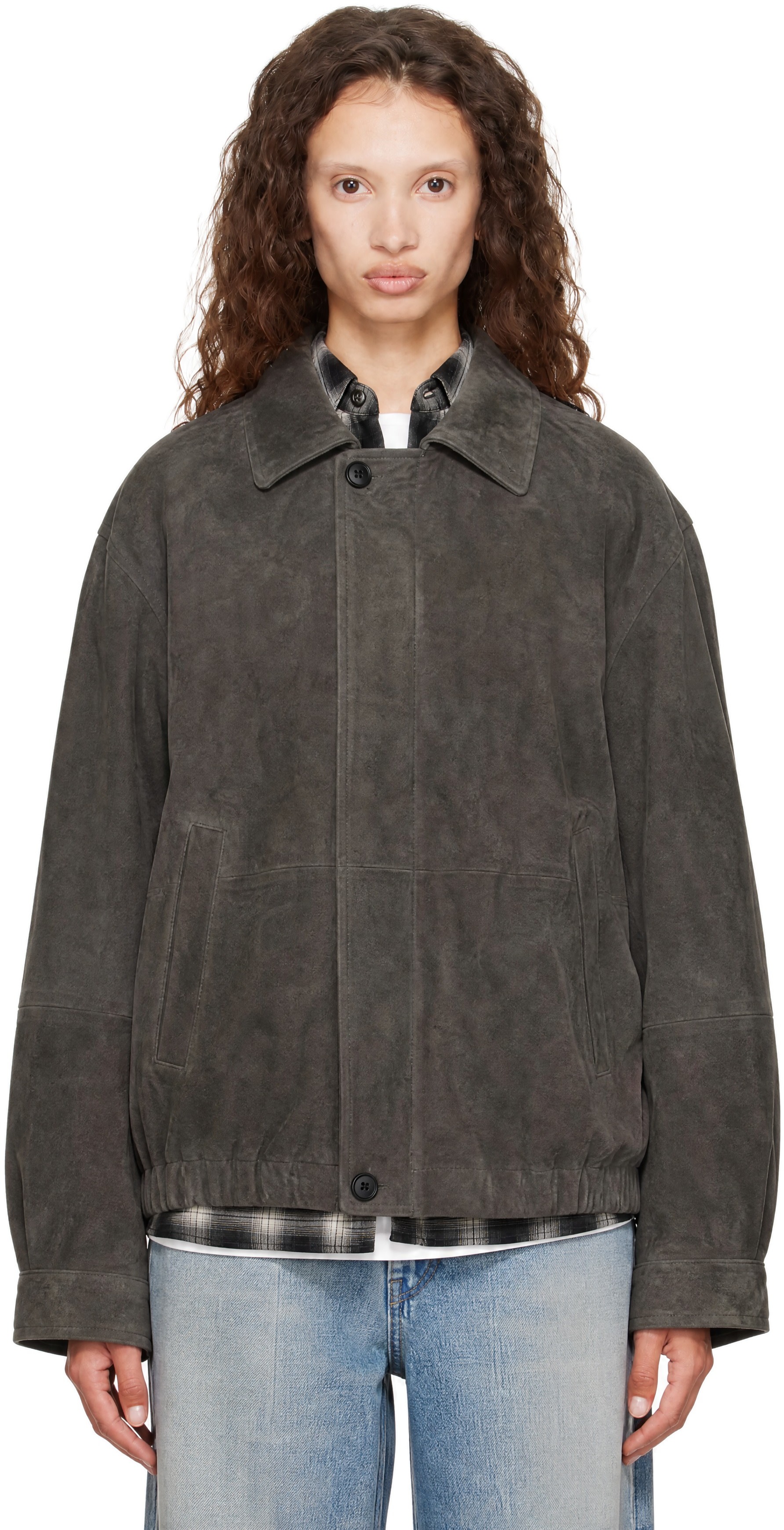 ssstein - Brown Goat Suede Zip Jacket