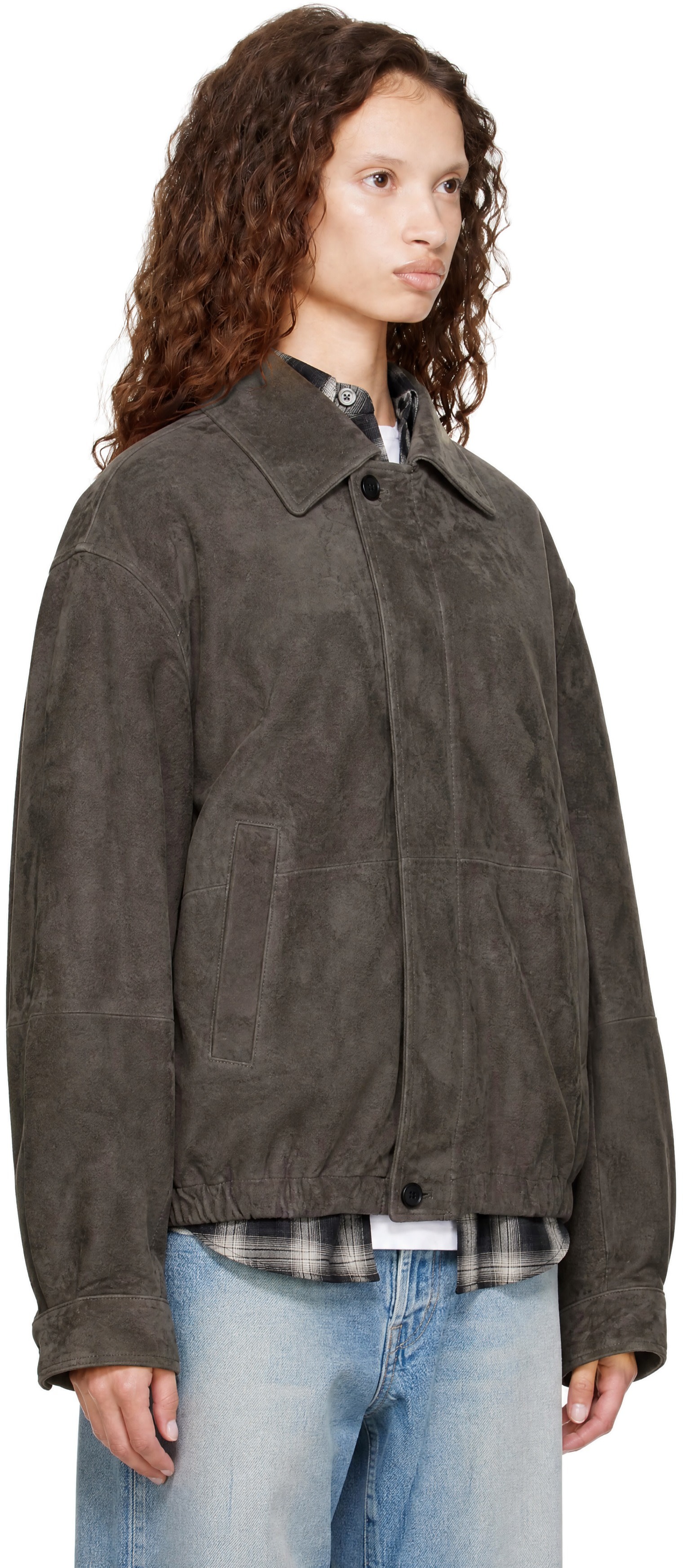 ssstein - Brown Goat Suede Zip Jacket
