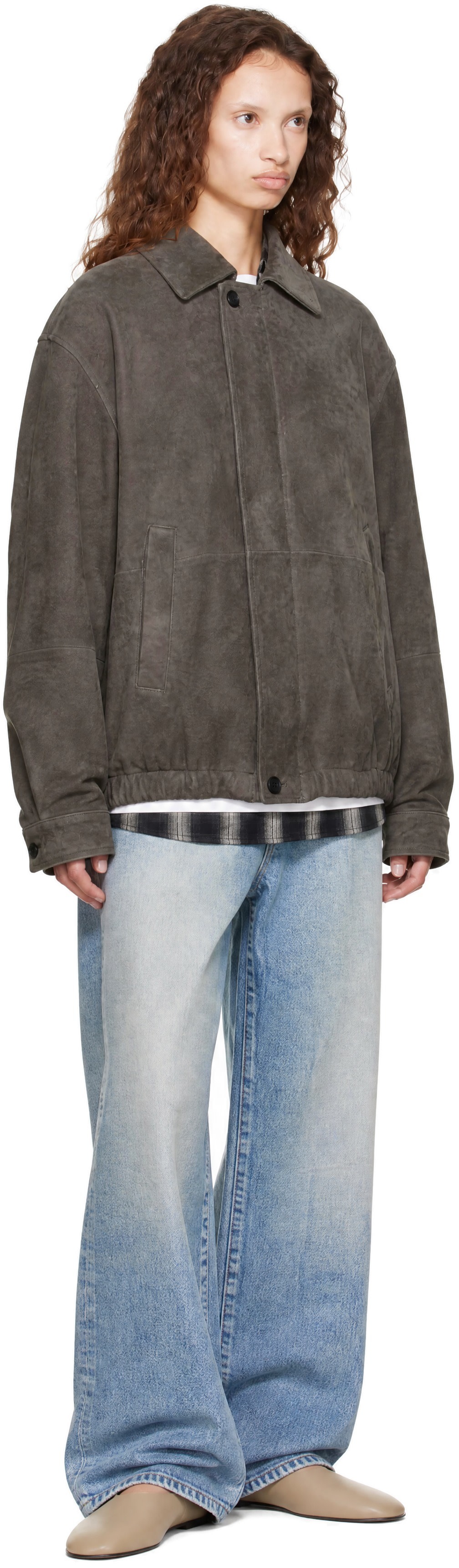 ssstein - Brown Goat Suede Zip Jacket