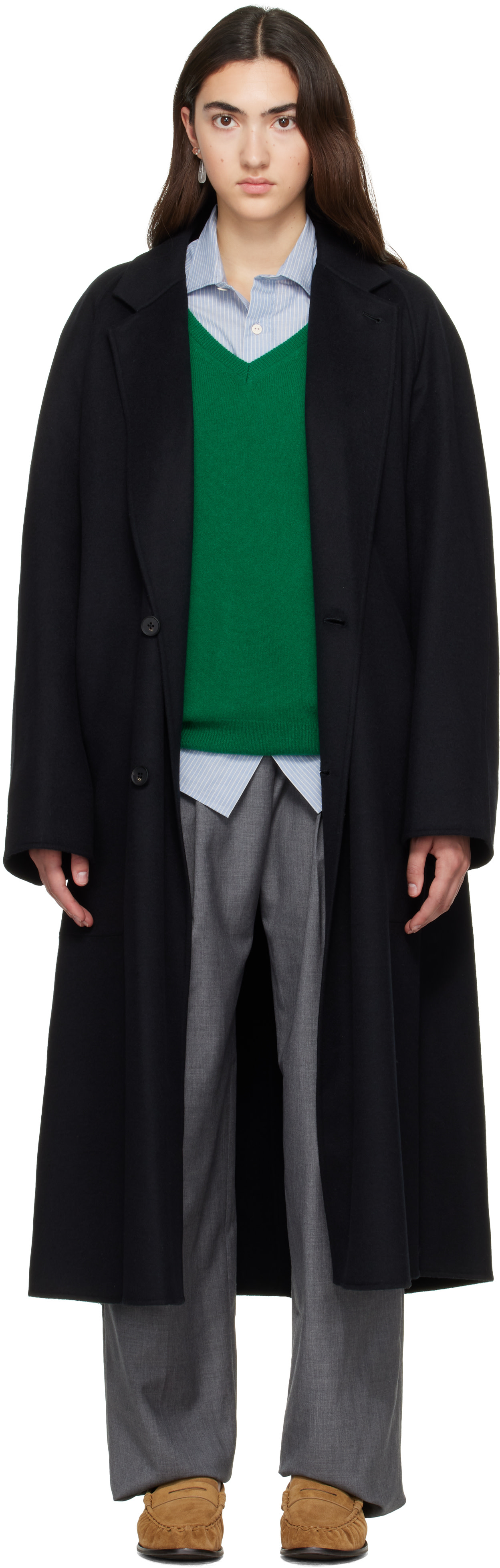 ssstein - Black W/CA Double Face Notch Lapel Coat