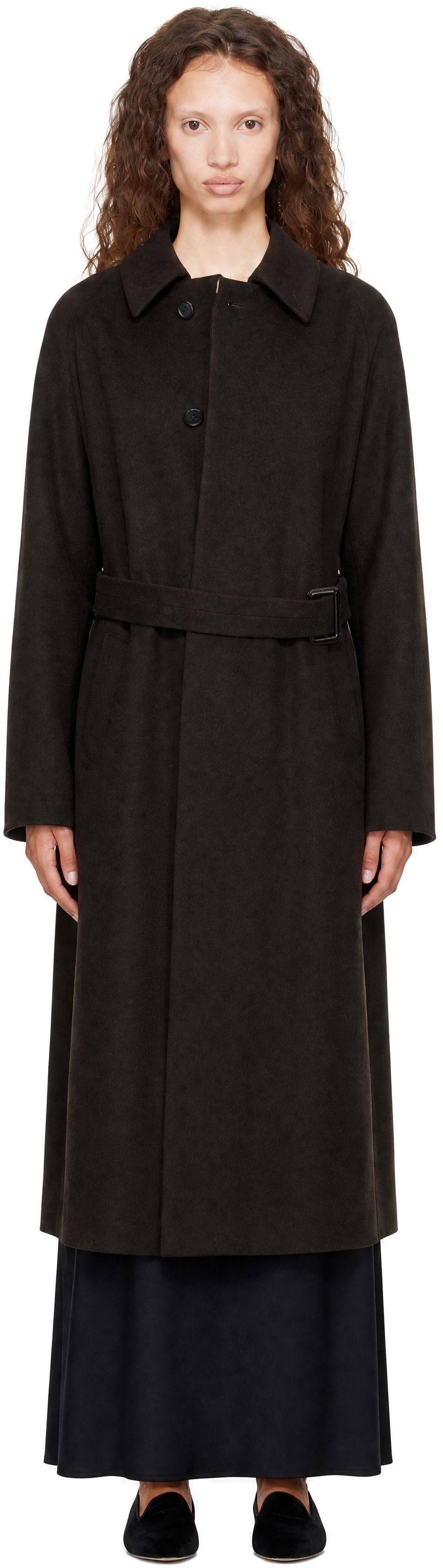 ssstein: ブラウン Wool Raglan Sleeve ステンカラーコート | SSENSE 日本
