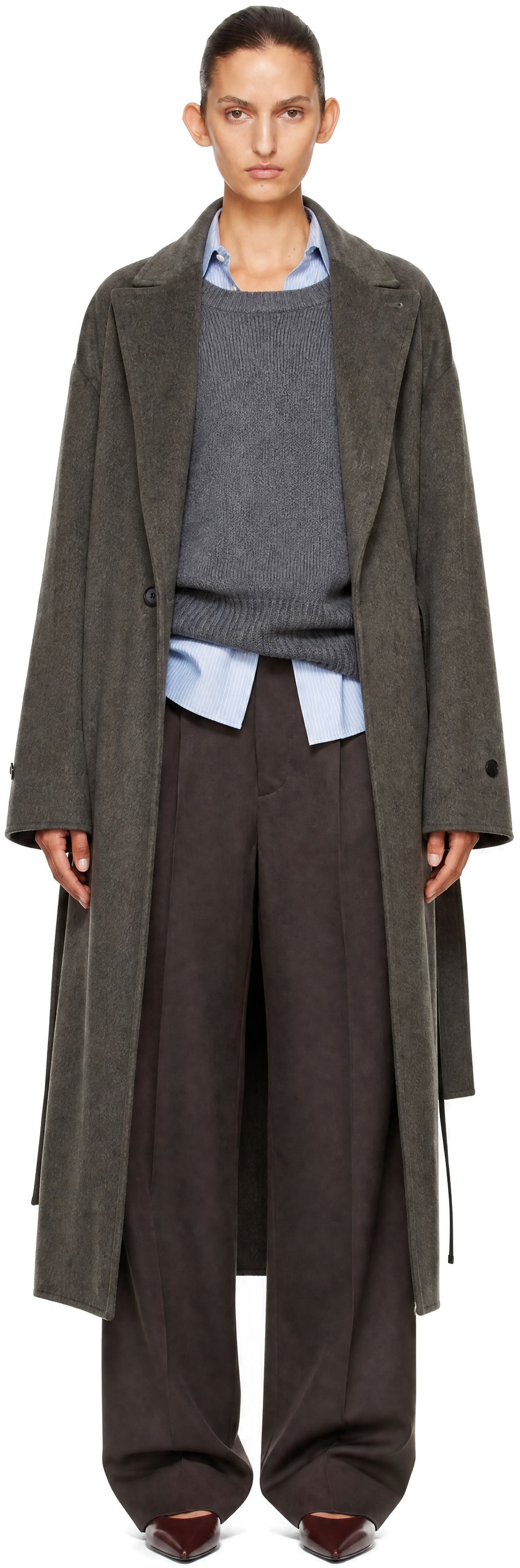 25AW【ssstein】OVERSIZED PEAK LAPEL COAT ssstein: Taupe Doeskin Oversized Peak Lapel Chester Coat | SSENSE