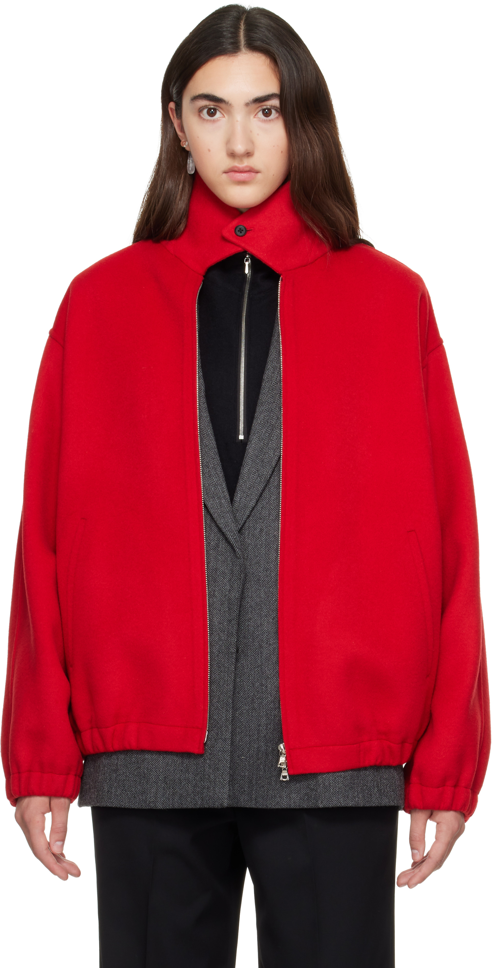 ssstein - Red W/CA Double Face Cloth Zip Jacket