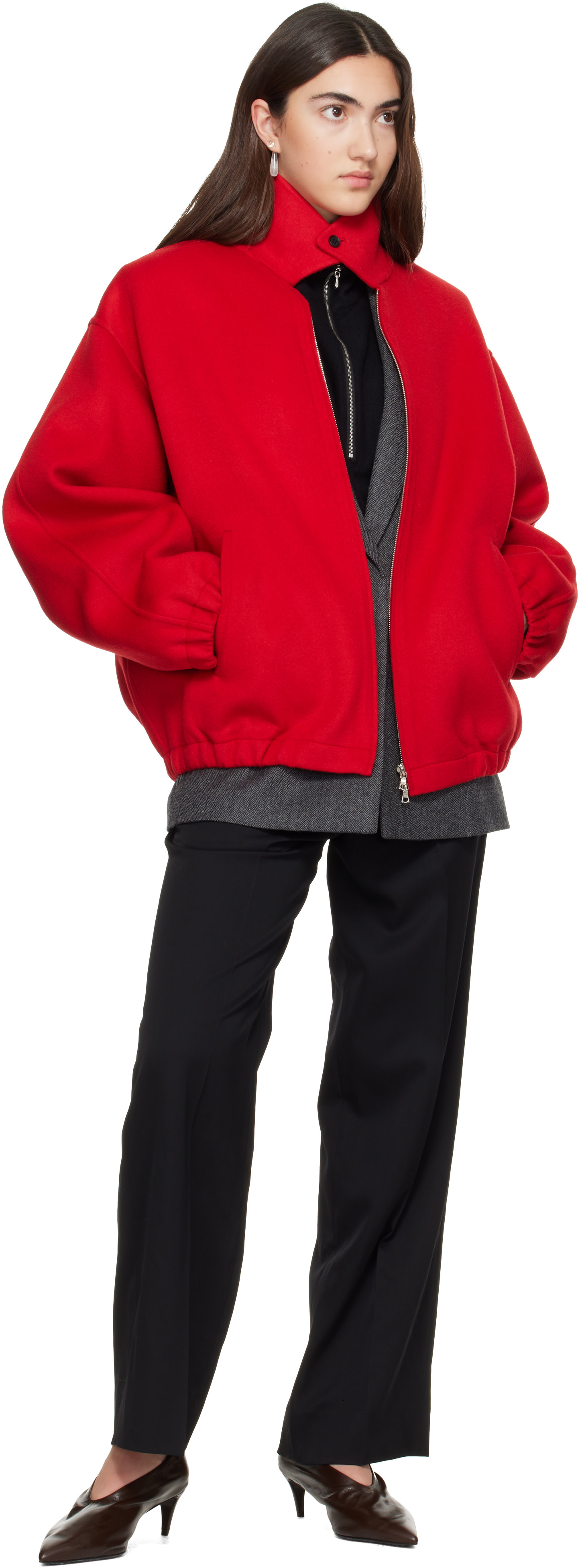 ssstein - Red W/CA Double Face Cloth Zip Jacket