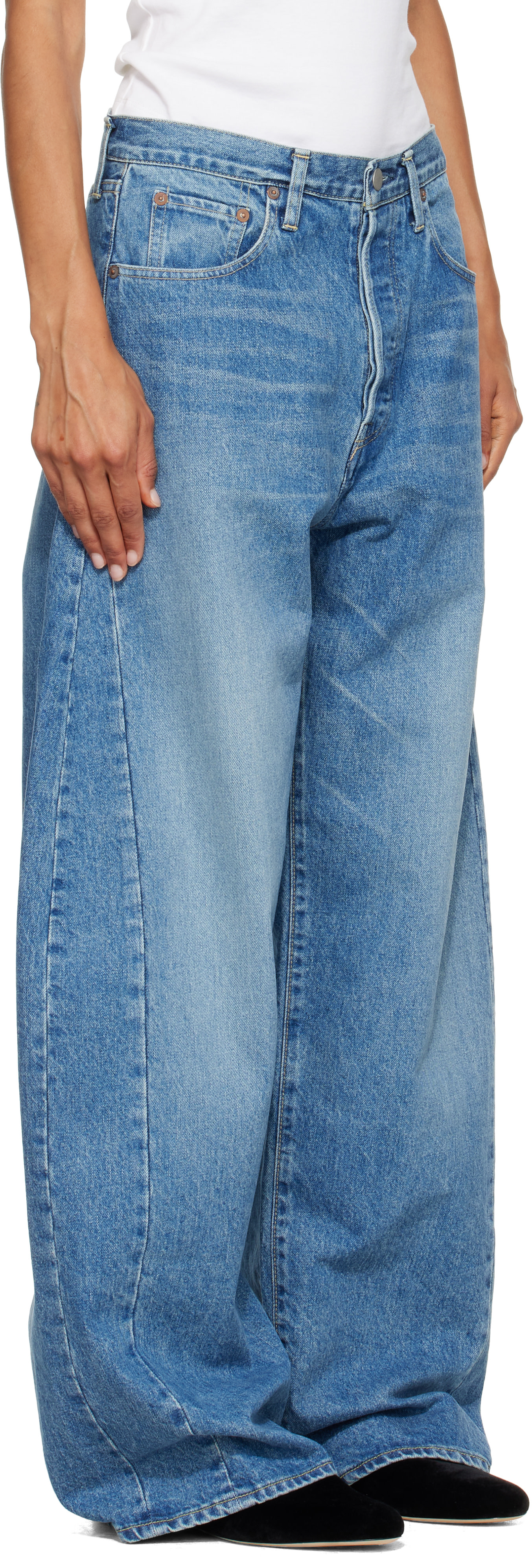 ssstein: Blue Deformation Wide Denim Jeans | SSENSE