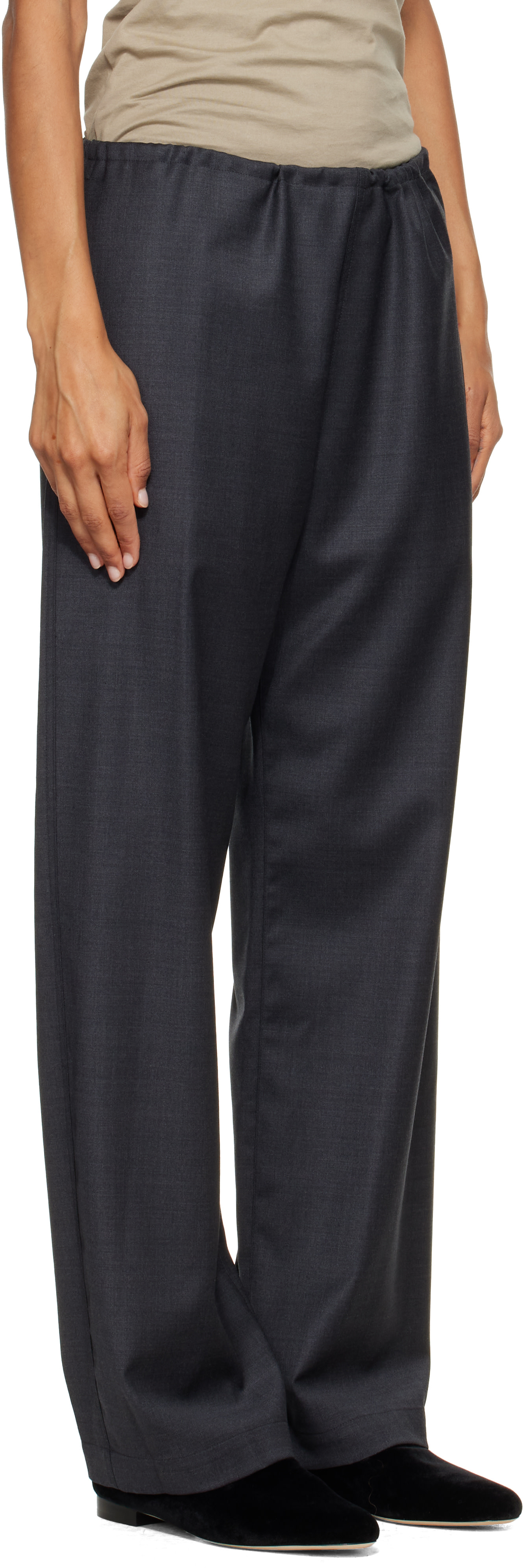 ssstein - Gray Wool Silk Drawstring Easy Trousers