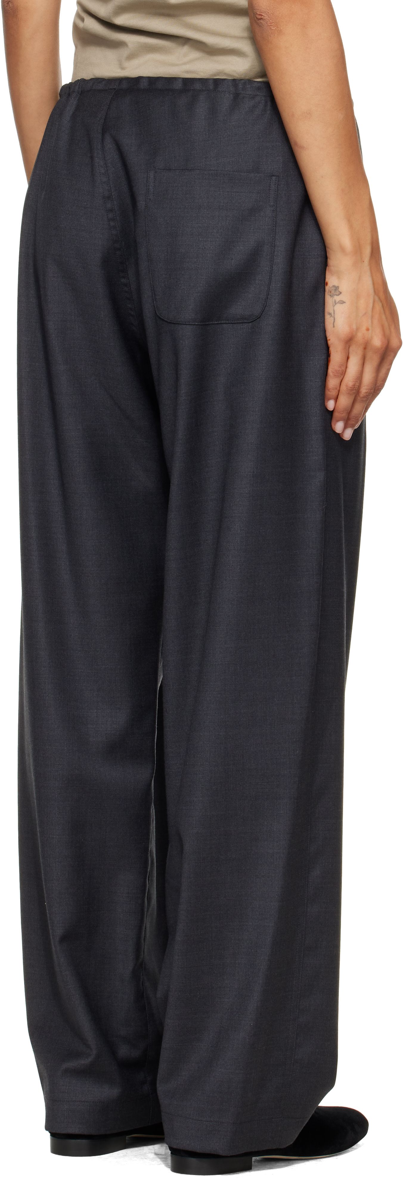 ssstein - Gray Wool Silk Drawstring Easy Trousers