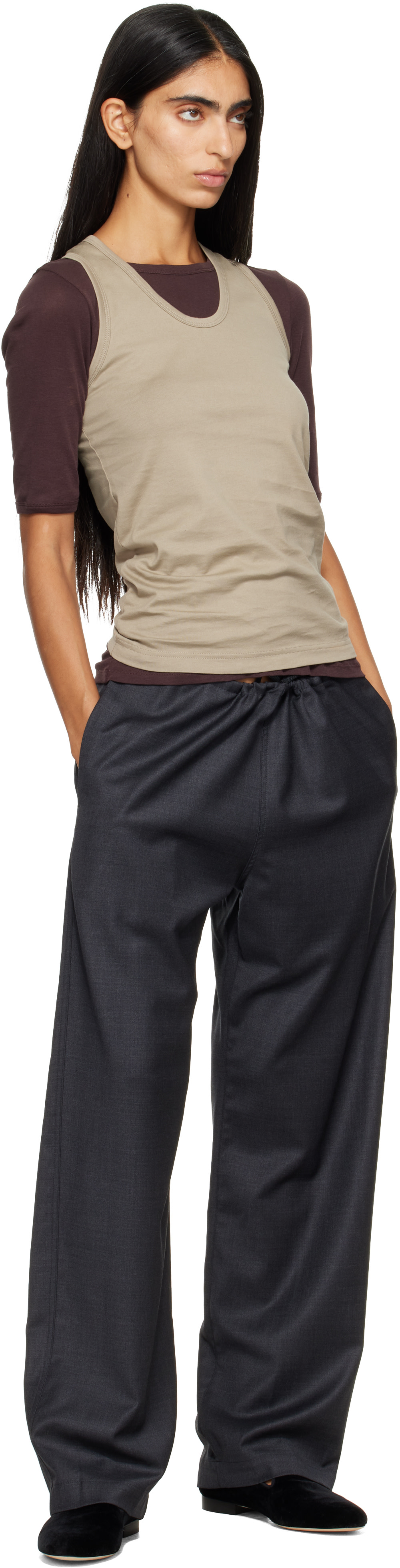 ssstein - Gray Wool Silk Drawstring Easy Trousers
