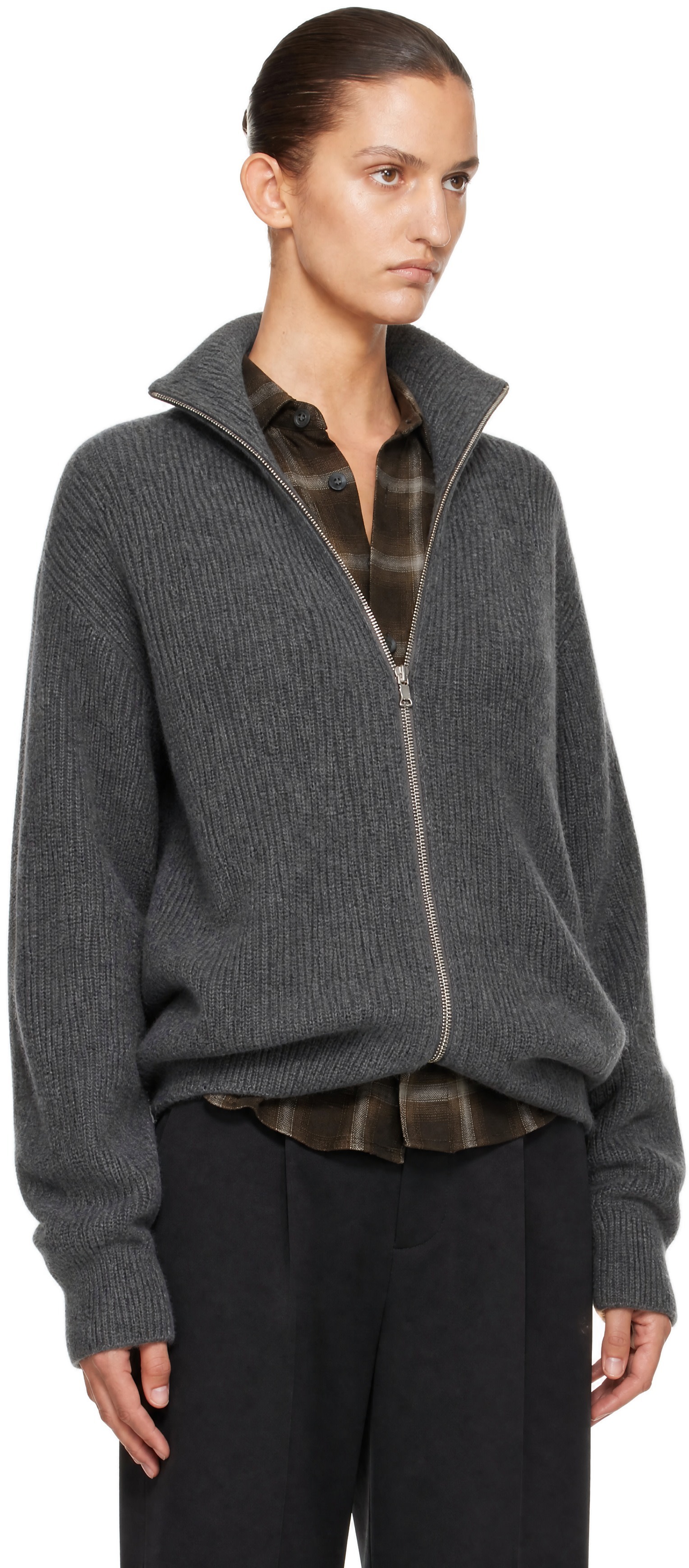 ssstein: Gray Extra Fine Wool Knit Drivers Cardigan | SSENSE