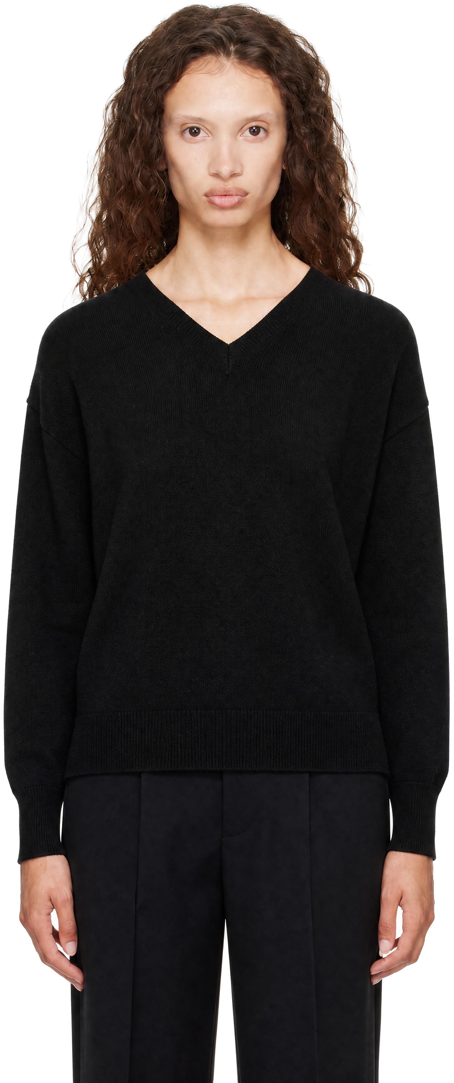 ssstein: Black Pure Cashmere Knit V-Neck Sweater | SSENSE