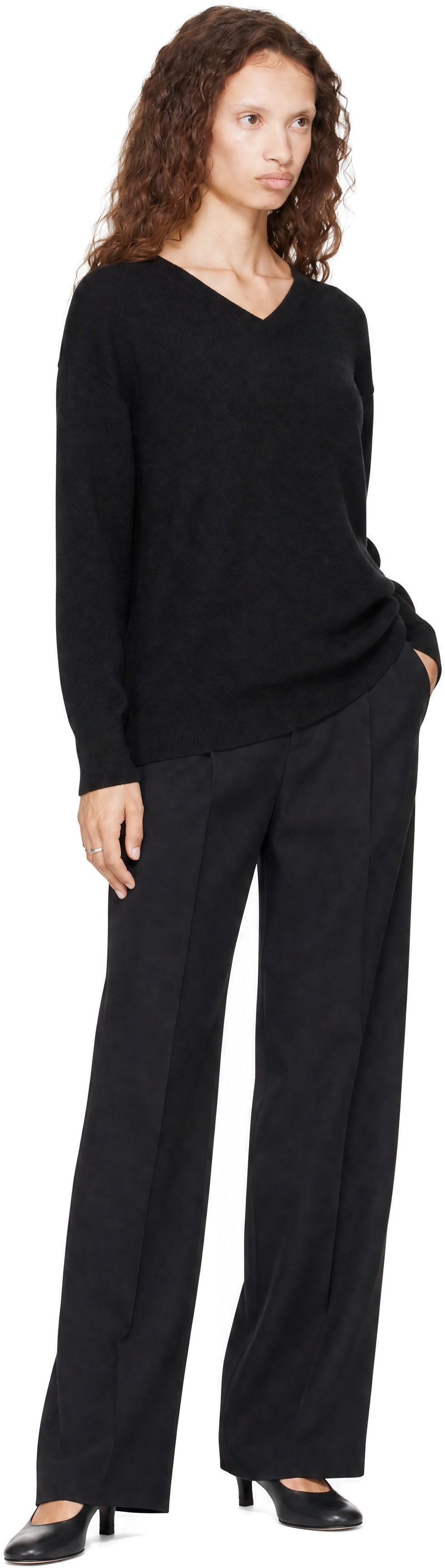ssstein: Black Pure Cashmere Knit V-Neck Sweater | SSENSE