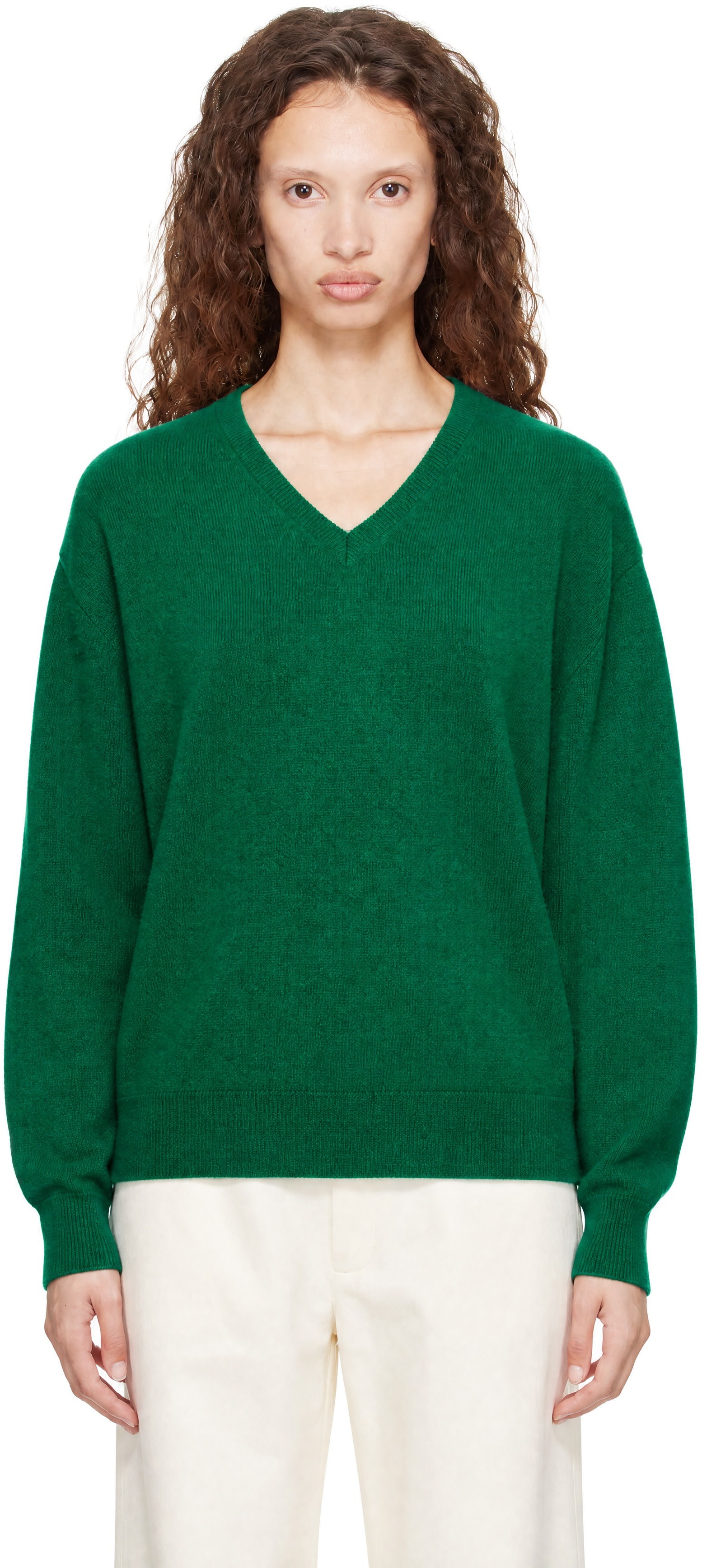 ssstein - Pull vert en tricot de cachemire à col en V
