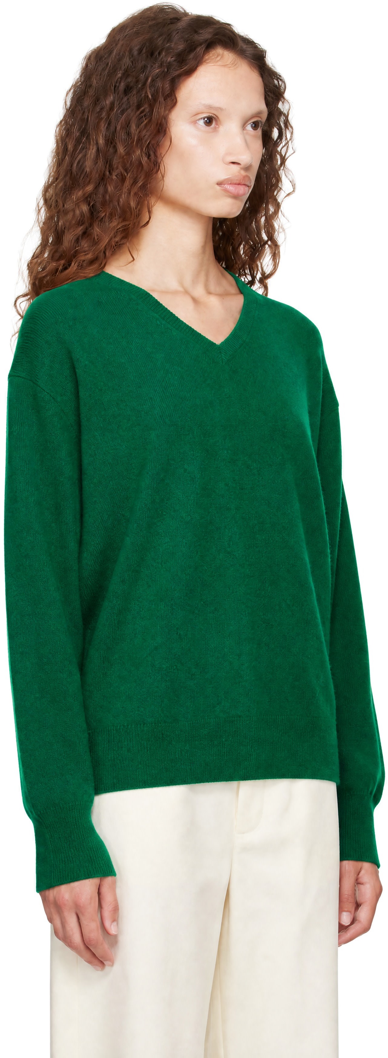 ssstein - Pull vert en tricot de cachemire à col en V
