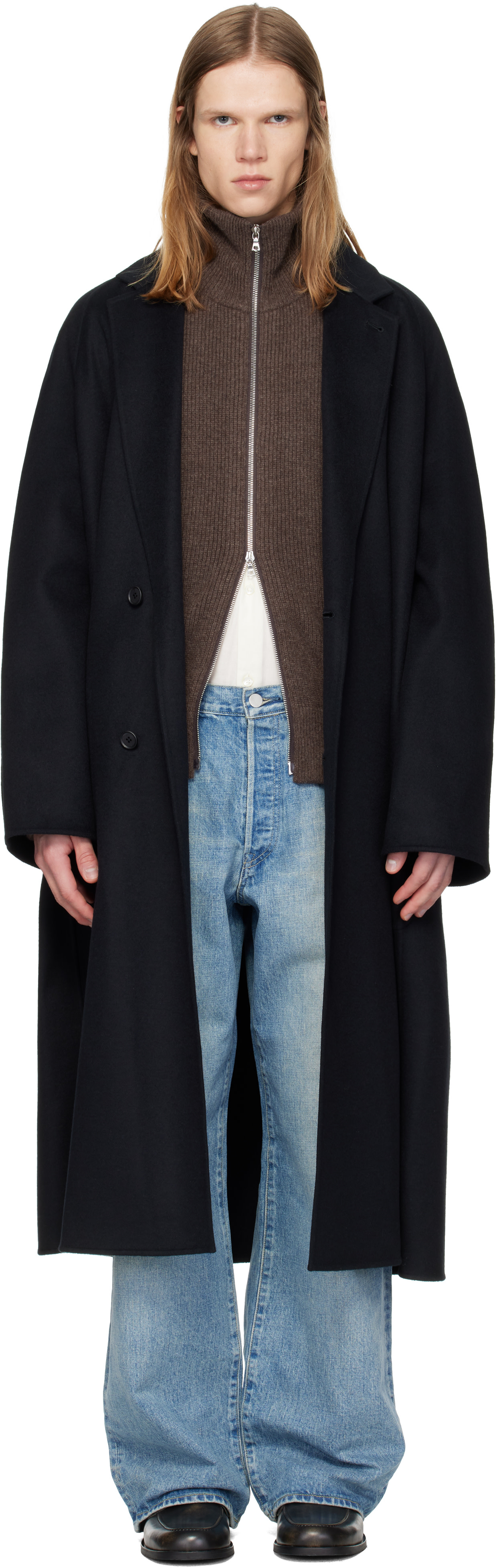 ssstein - Black W/CA Double Face Notch Lapel Coat
