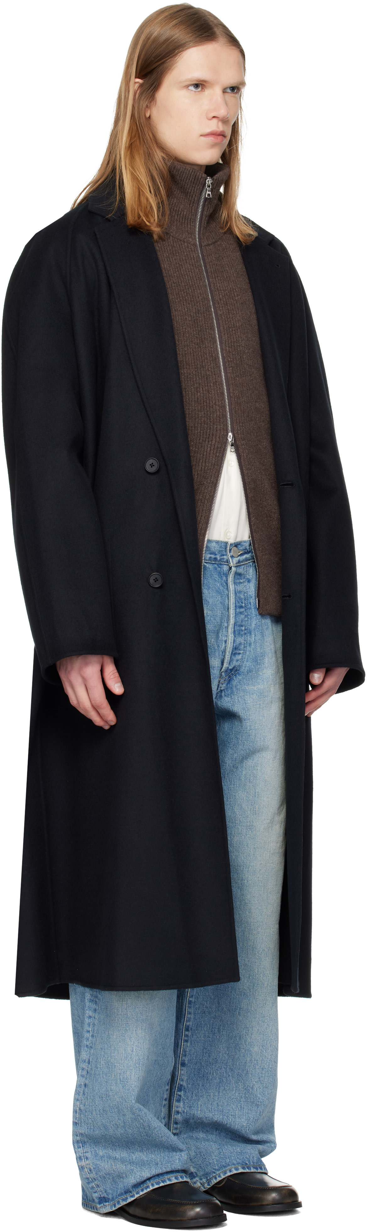 ssstein - Black W/CA Double Face Notch Lapel Coat