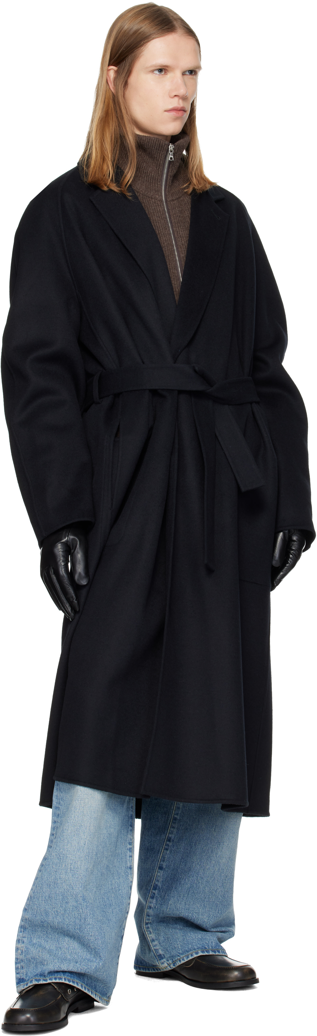 ssstein - Black W/CA Double Face Notch Lapel Coat