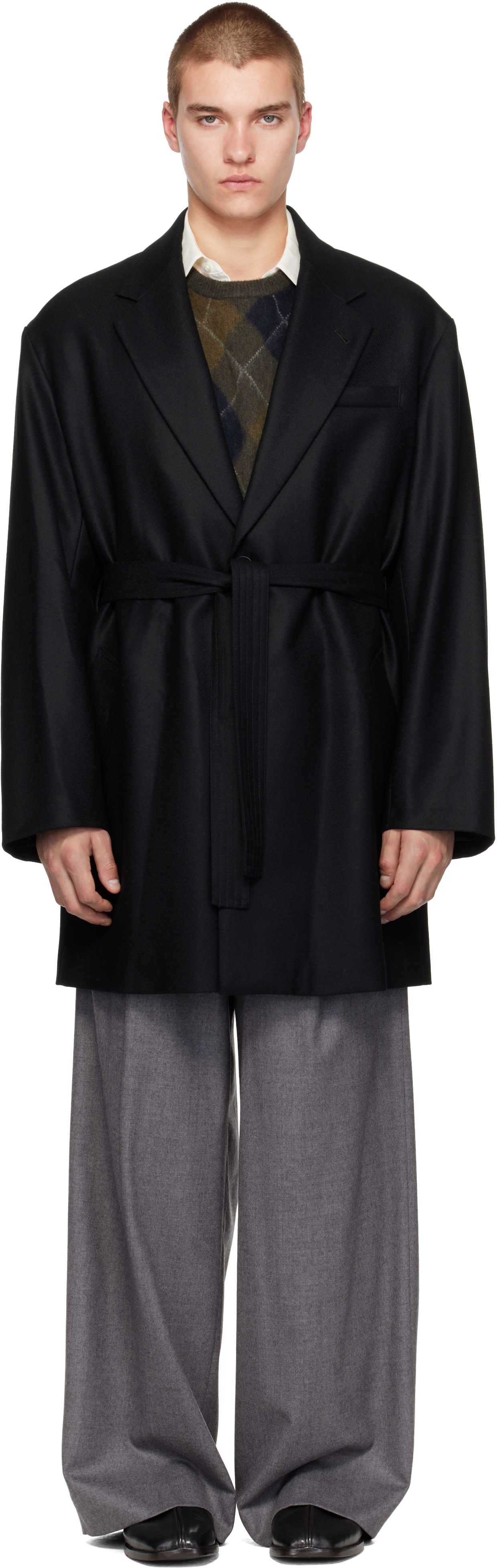 ssstein - Black Compressed Flannel Half Coat