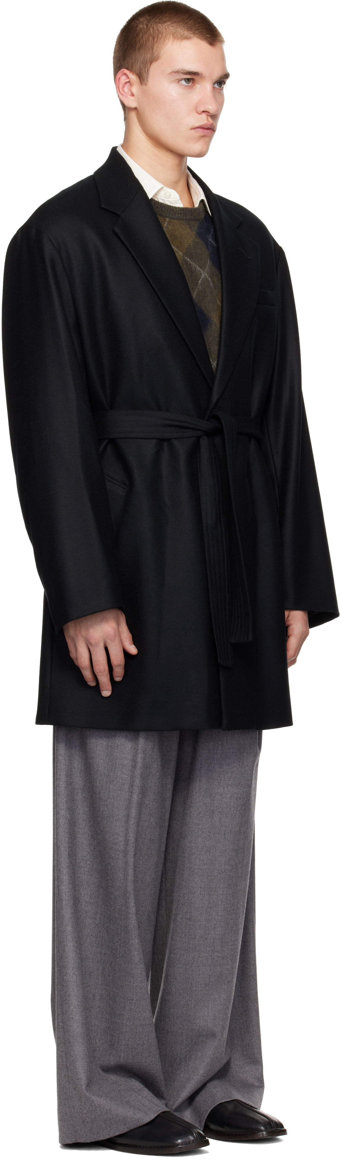 ssstein - Black Compressed Flannel Half Coat