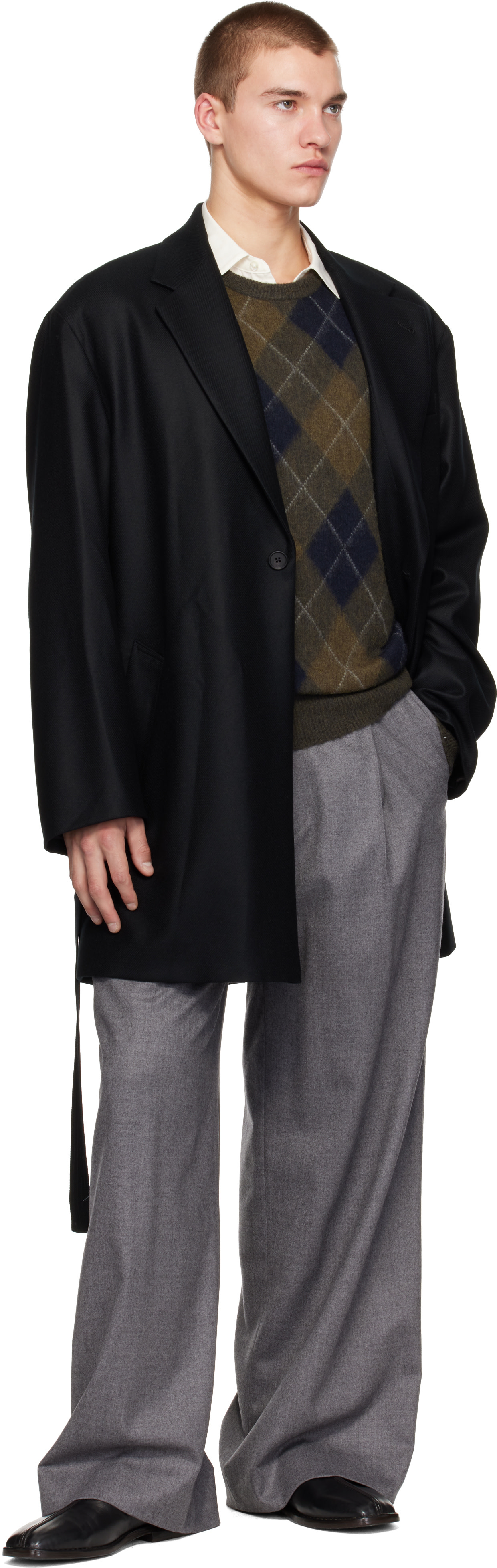 ssstein - Black Compressed Flannel Half Coat