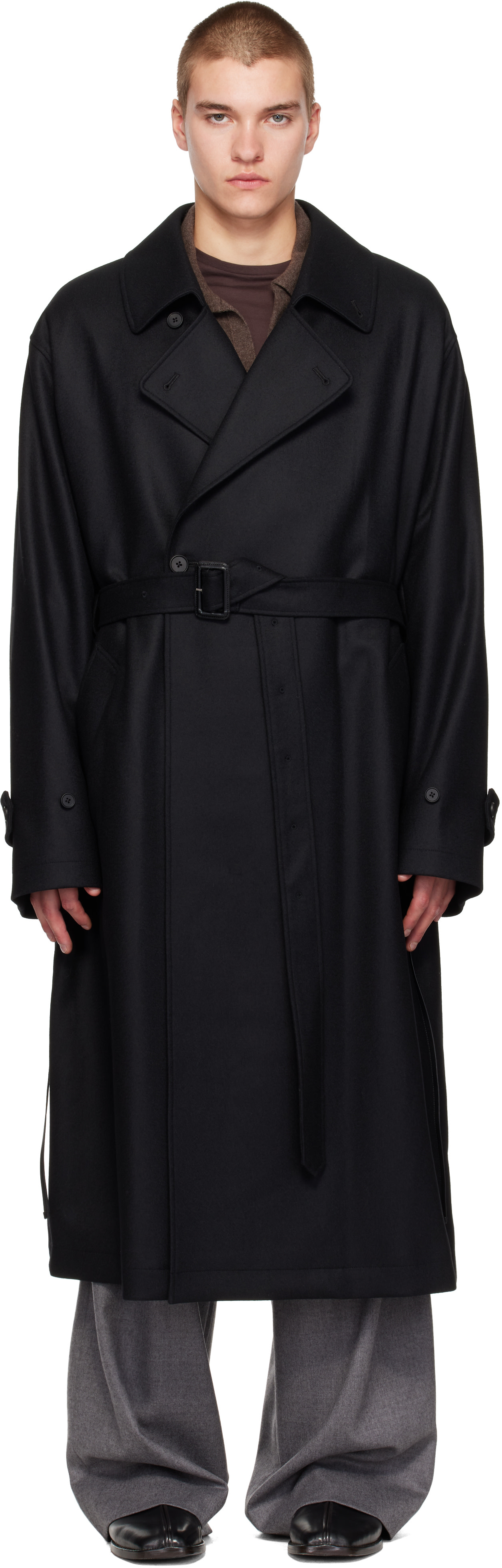 ssstein - Black Wool Melton Oversized Double Breasted Coat