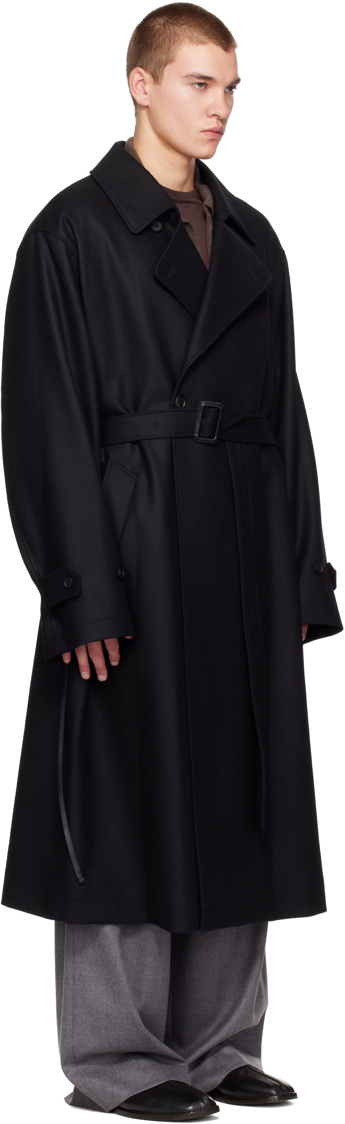 ssstein - Black Wool Melton Oversized Double Breasted Coat