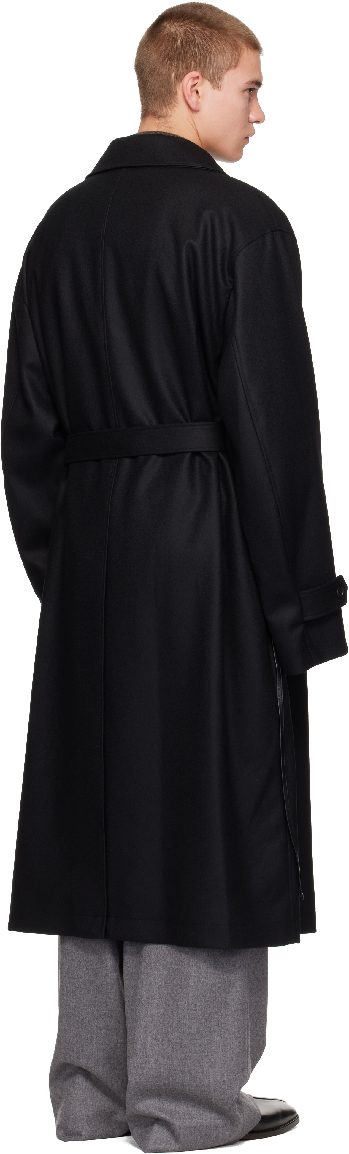 ssstein - Black Wool Melton Oversized Double Breasted Coat