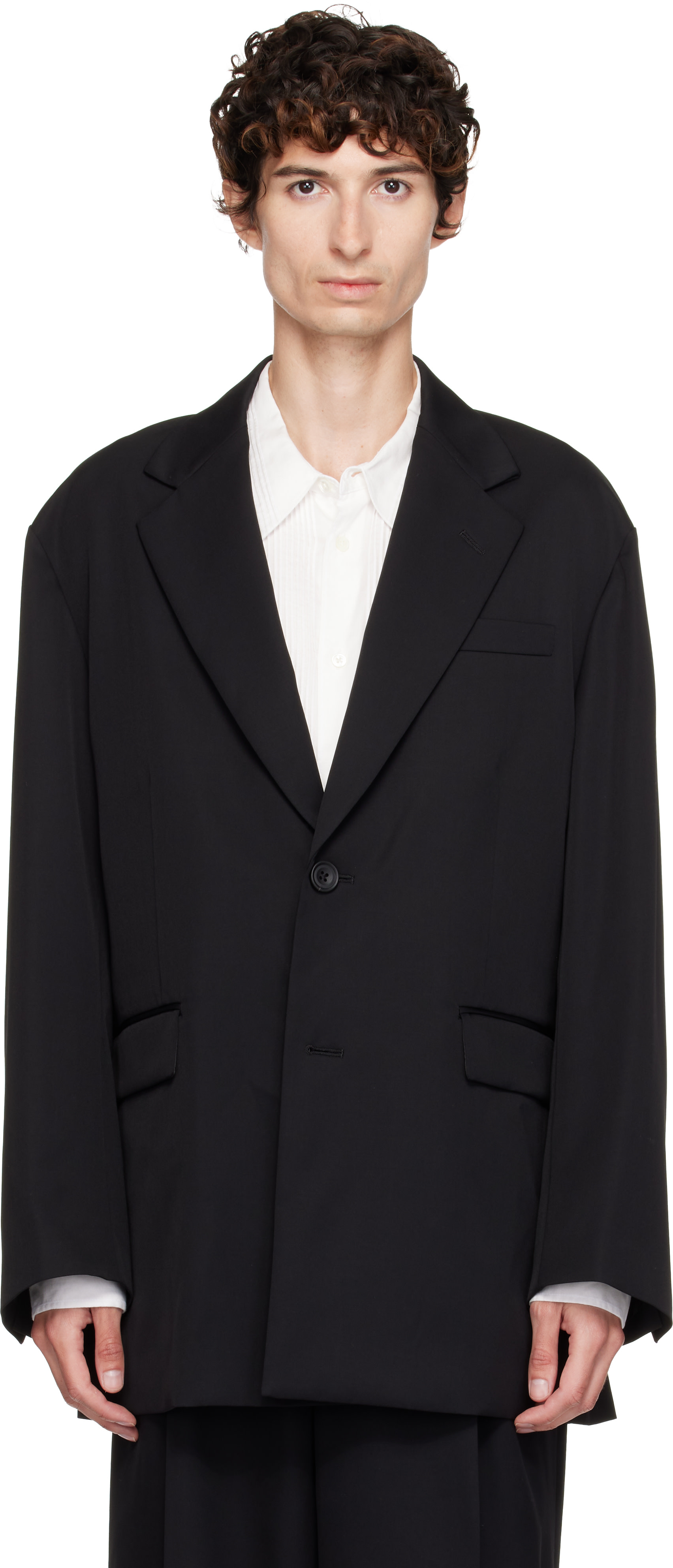 ssstein - Black Oversized Single Breasted Long Blazer