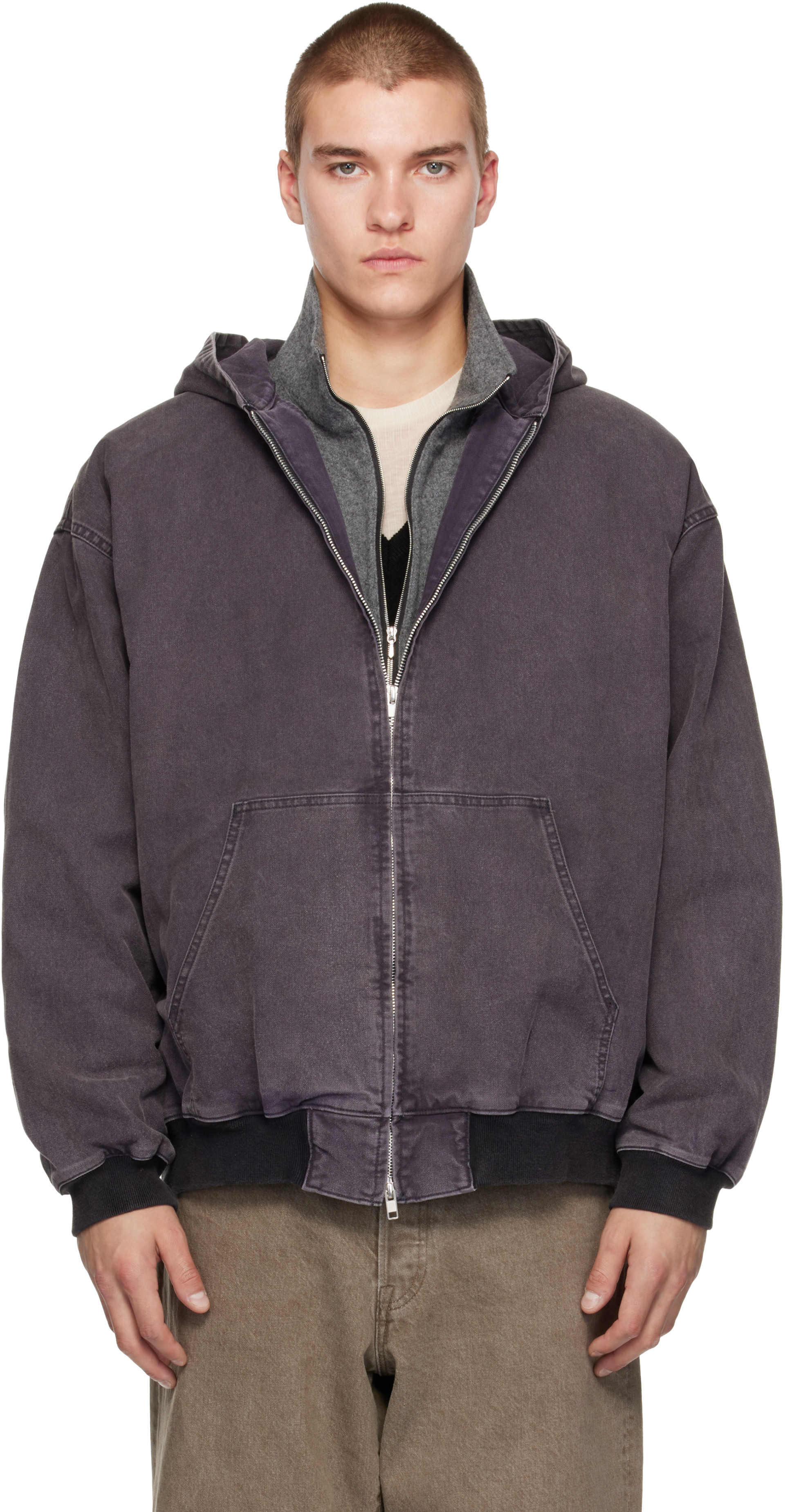 ssstein - Blouson rétro gris à capuche