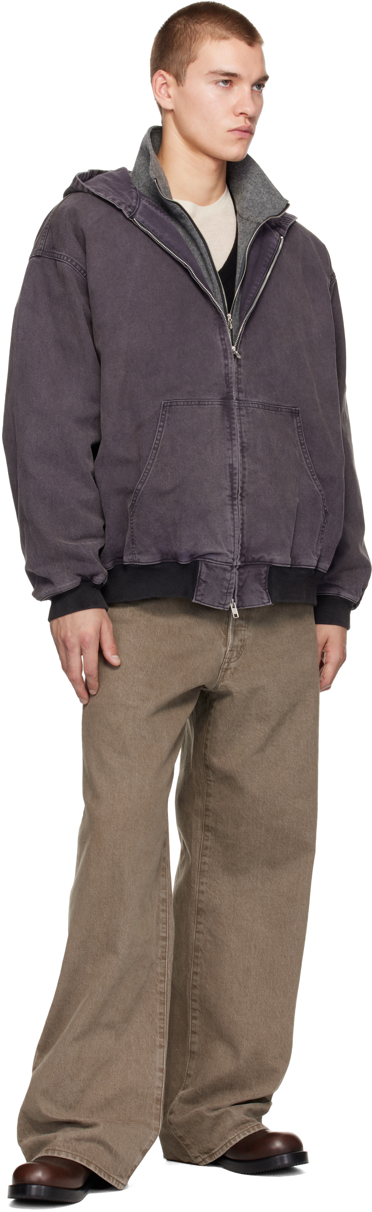 ssstein - Blouson rétro gris à capuche