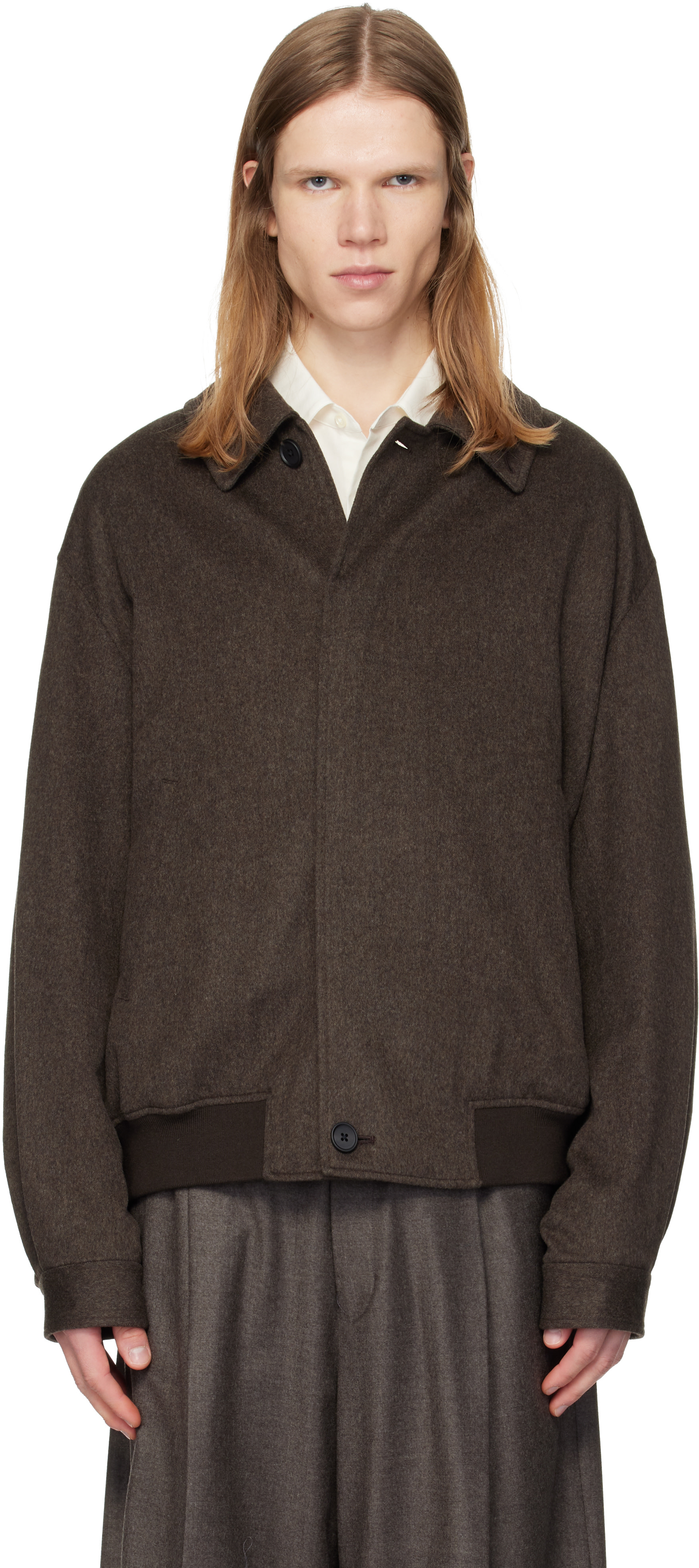 ssstein - Taupe Wool Doeskin Button Fly Short Jacket