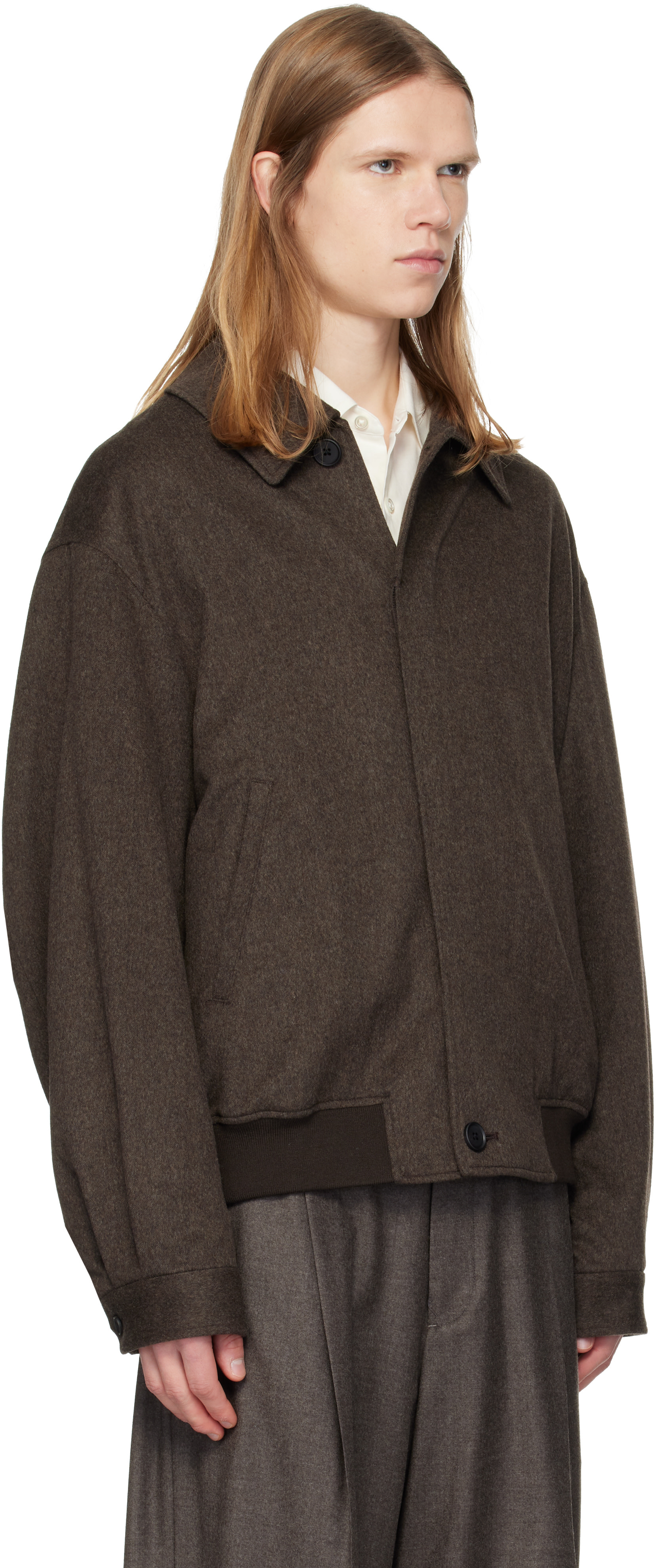 ssstein - Taupe Wool Doeskin Button Fly Short Jacket