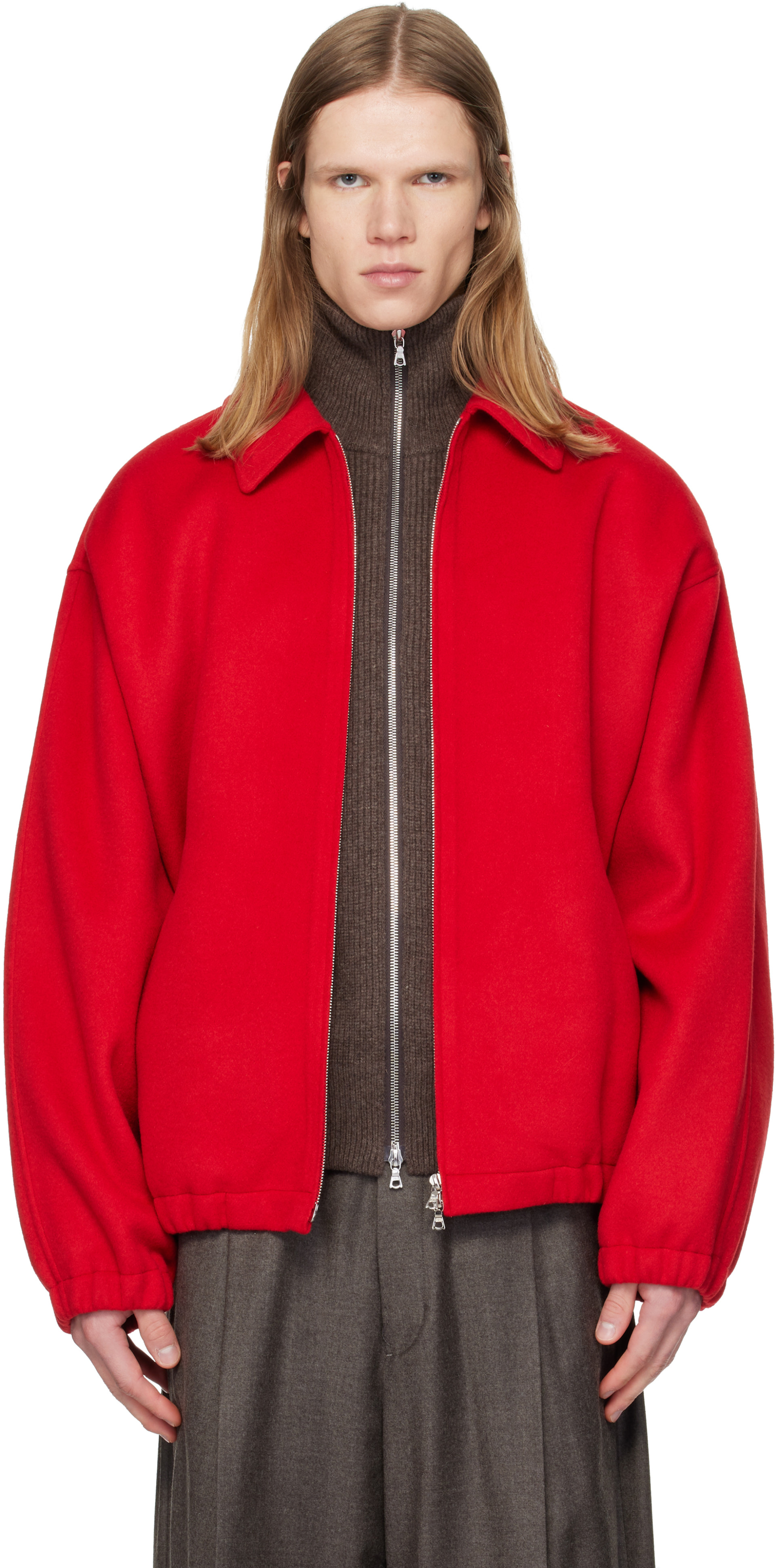 ssstein - Red W/CA Double Face Cloth Zip Jacket
