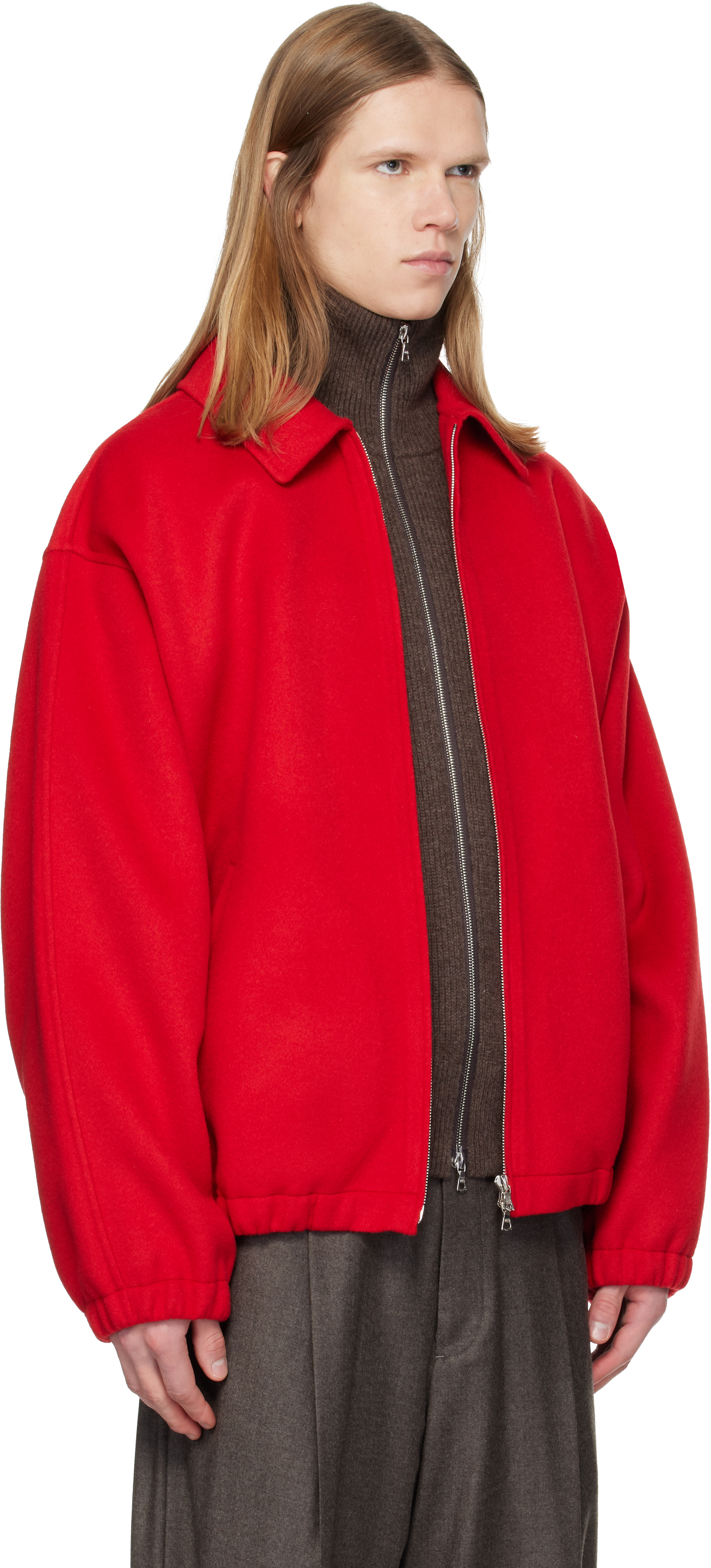 ssstein - Red W/CA Double Face Cloth Zip Jacket