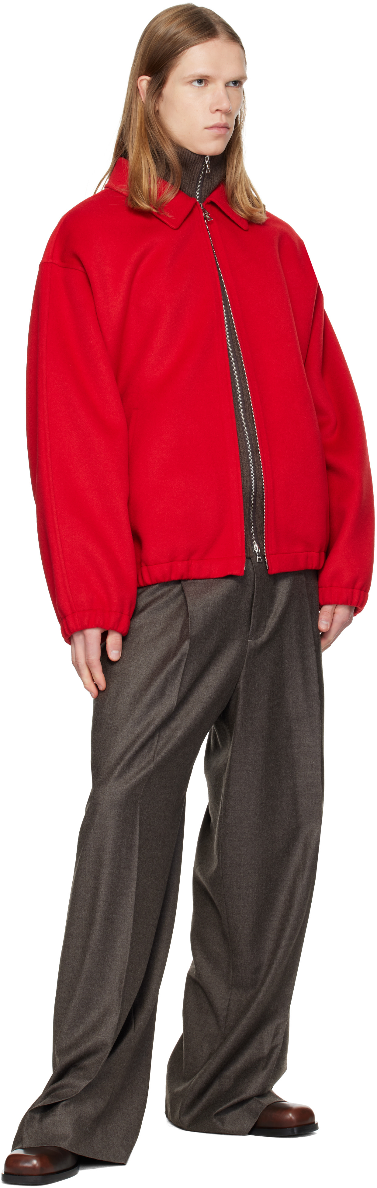 ssstein - Red W/CA Double Face Cloth Zip Jacket