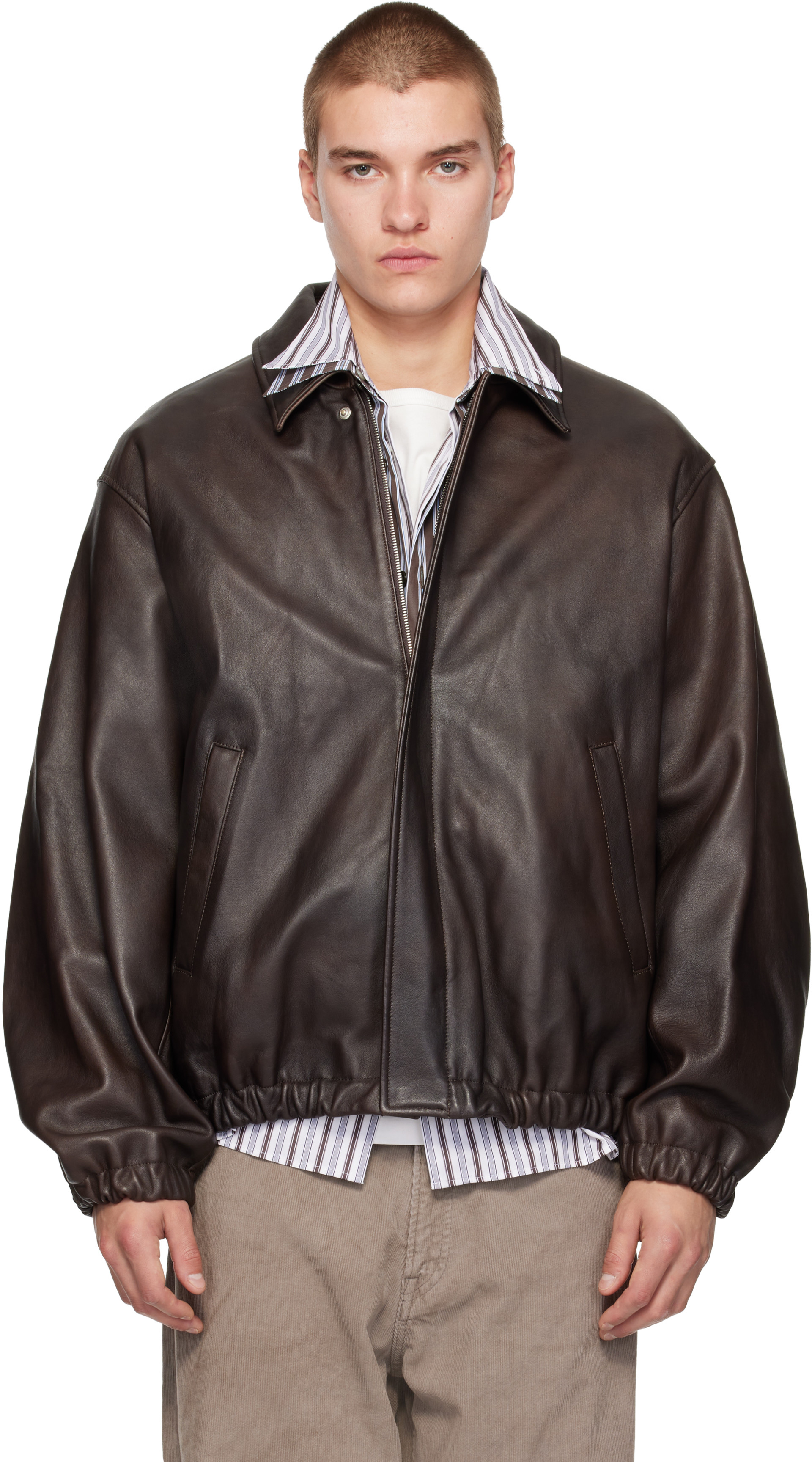 ssstein - Brown Sheep Leather Zip Short Jacket