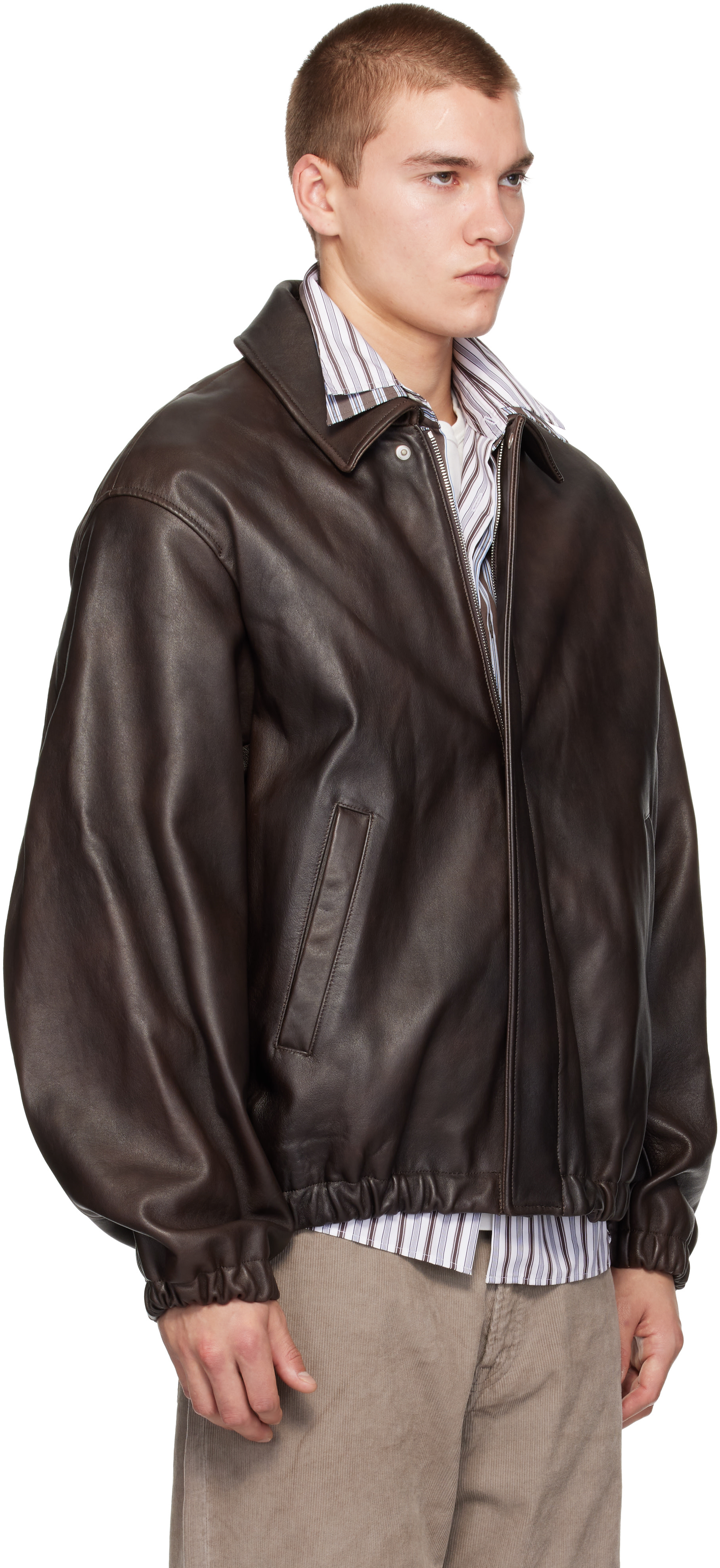 ssstein - Brown Sheep Leather Zip Short Jacket