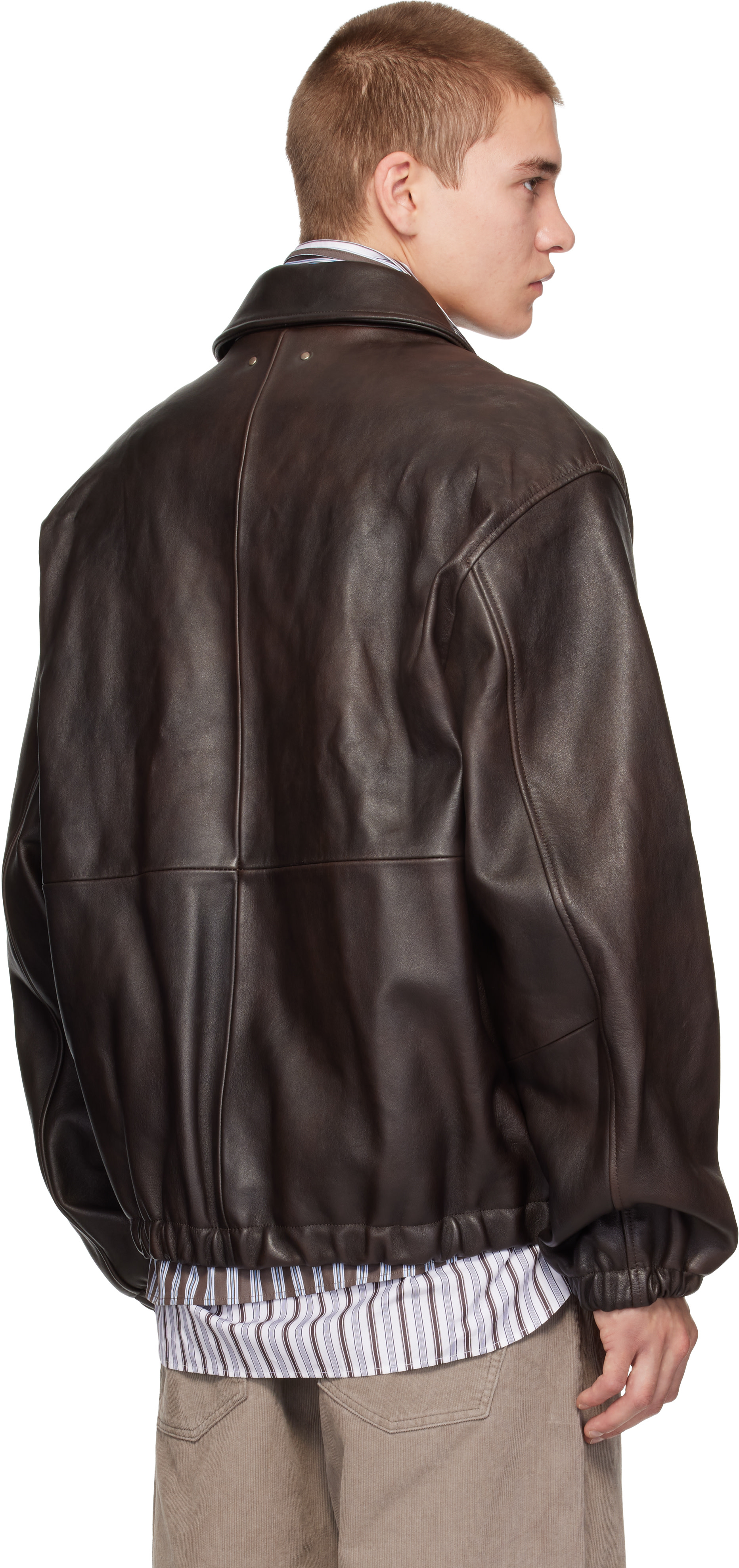 ssstein - Brown Sheep Leather Zip Short Jacket