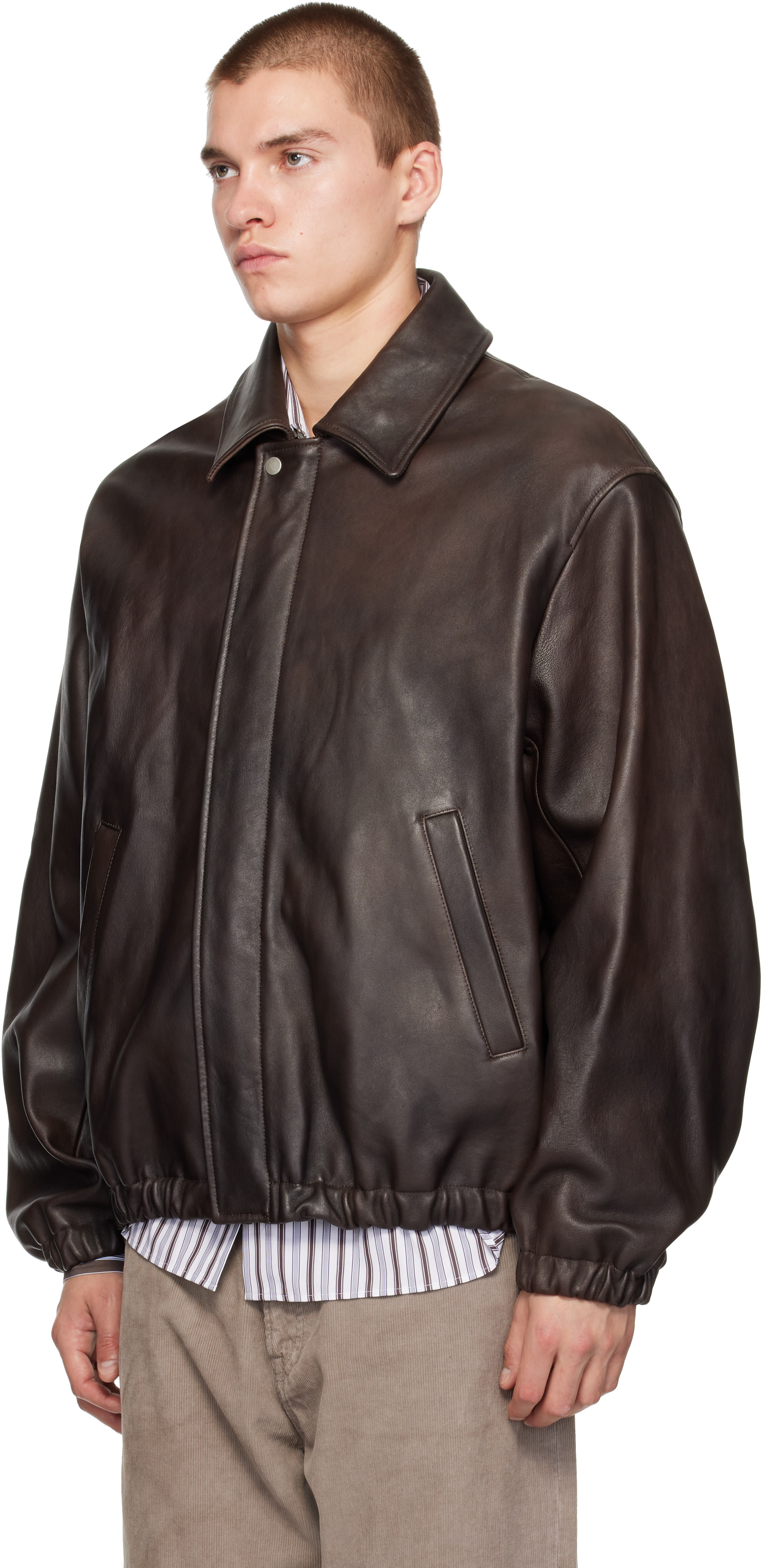 ssstein - Brown Sheep Leather Zip Short Jacket