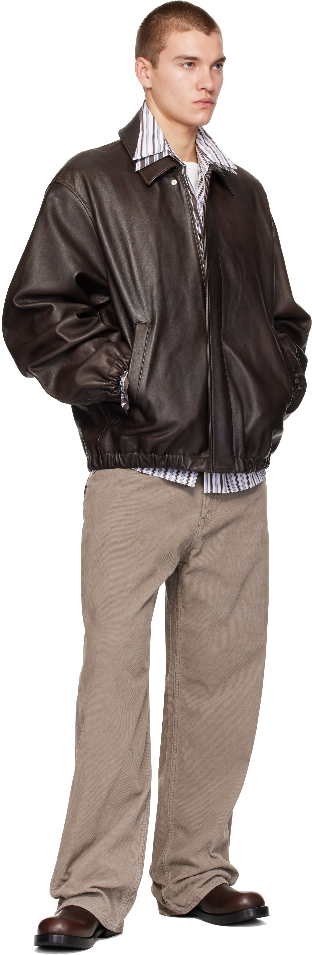 ssstein - Brown Sheep Leather Zip Short Jacket