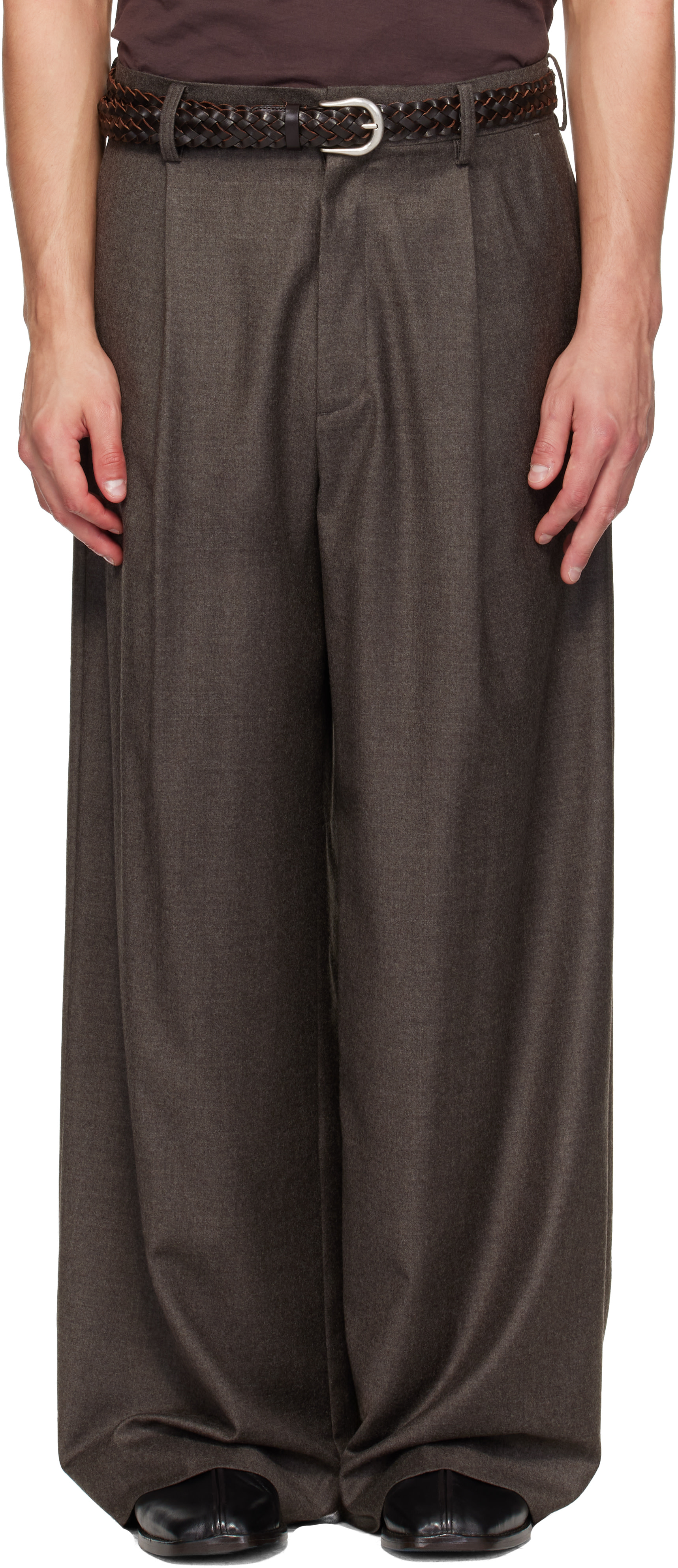 ssstein - Brown Wool Flannel Extra Wide Trousers