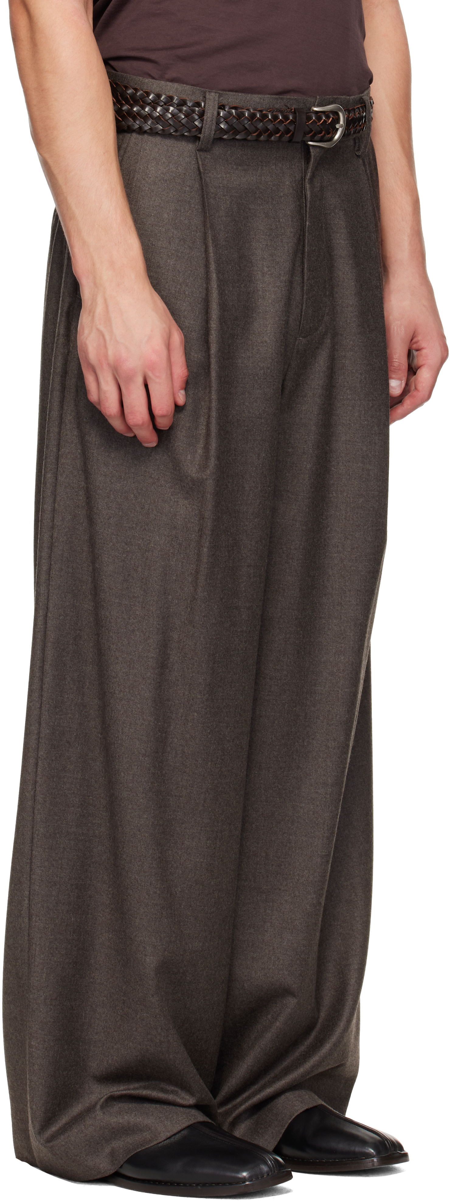 ssstein - Brown Wool Flannel Extra Wide Trousers