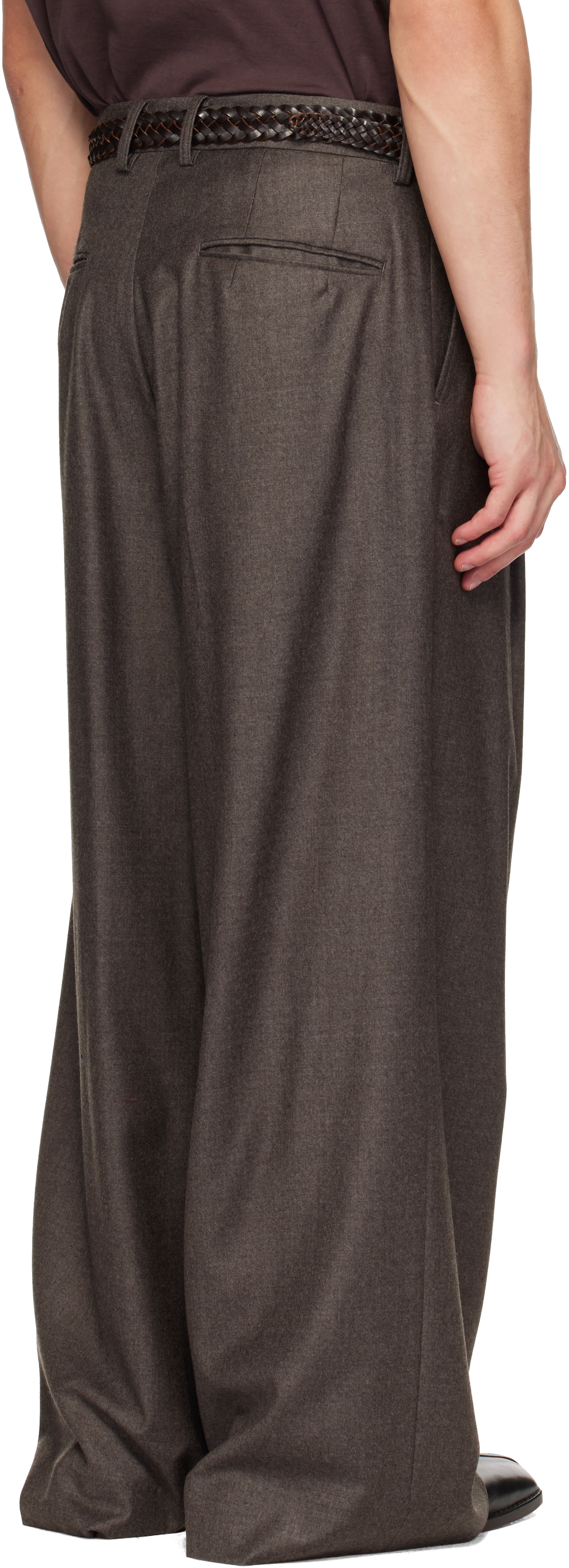 ssstein - Brown Wool Flannel Extra Wide Trousers