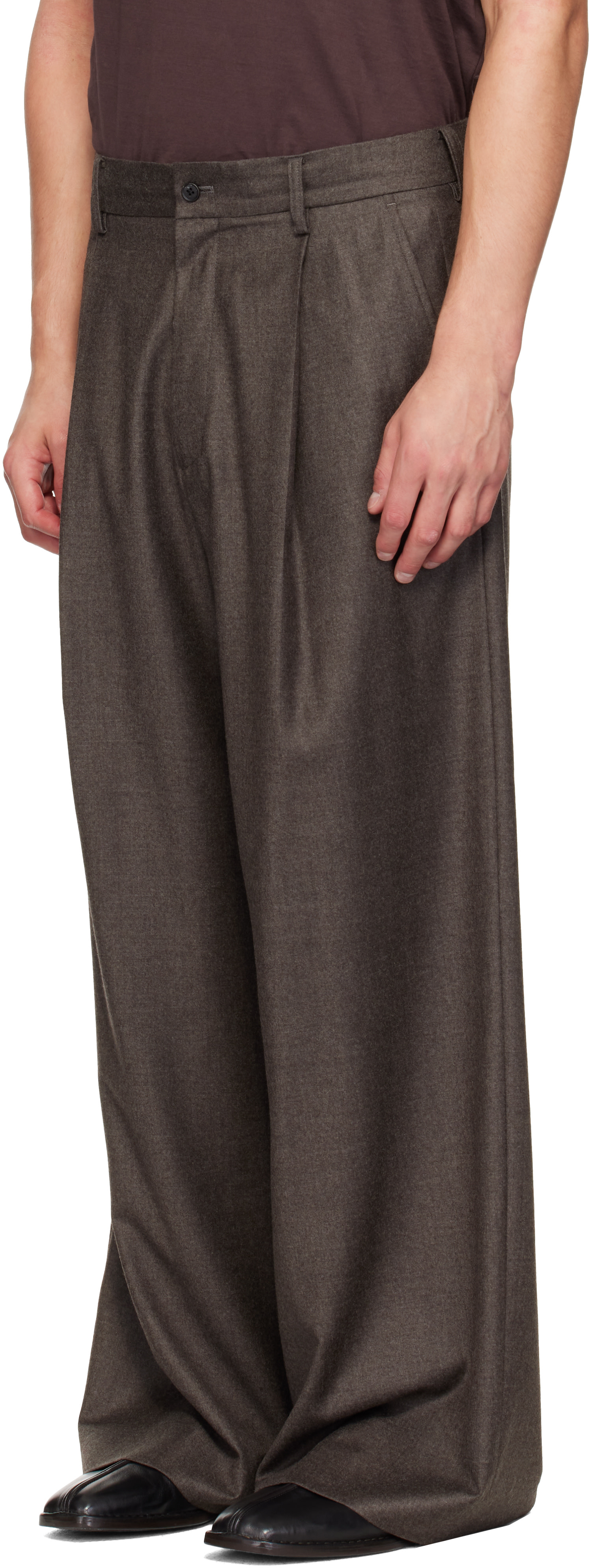 ssstein - Brown Wool Flannel Extra Wide Trousers