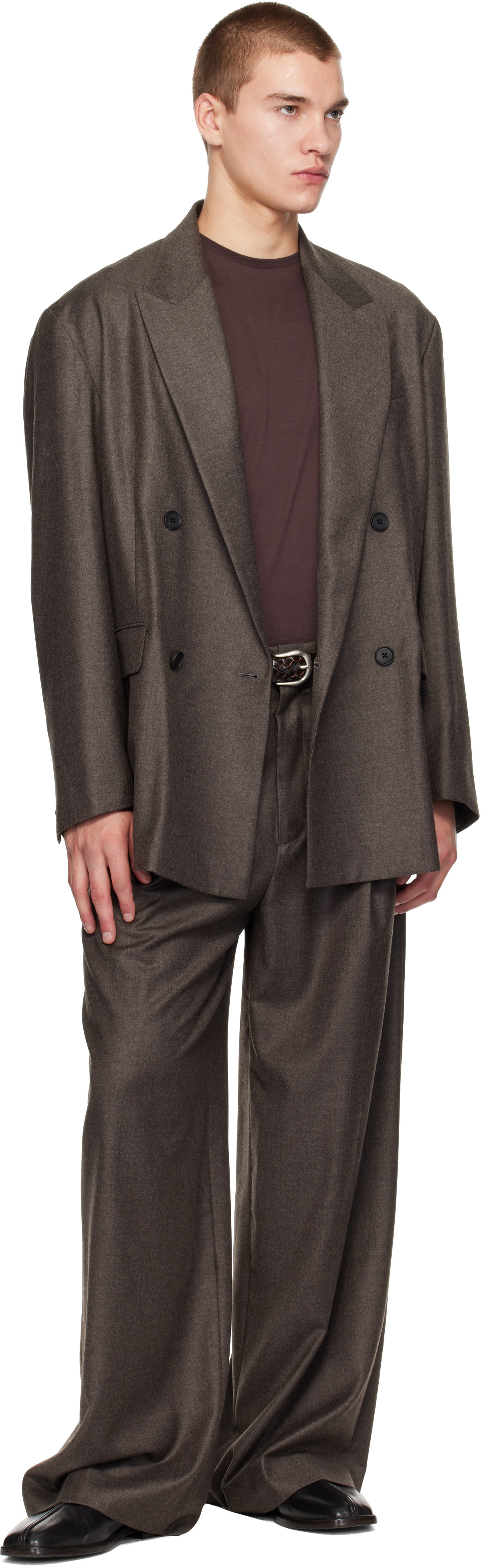 ssstein - Brown Wool Flannel Extra Wide Trousers
