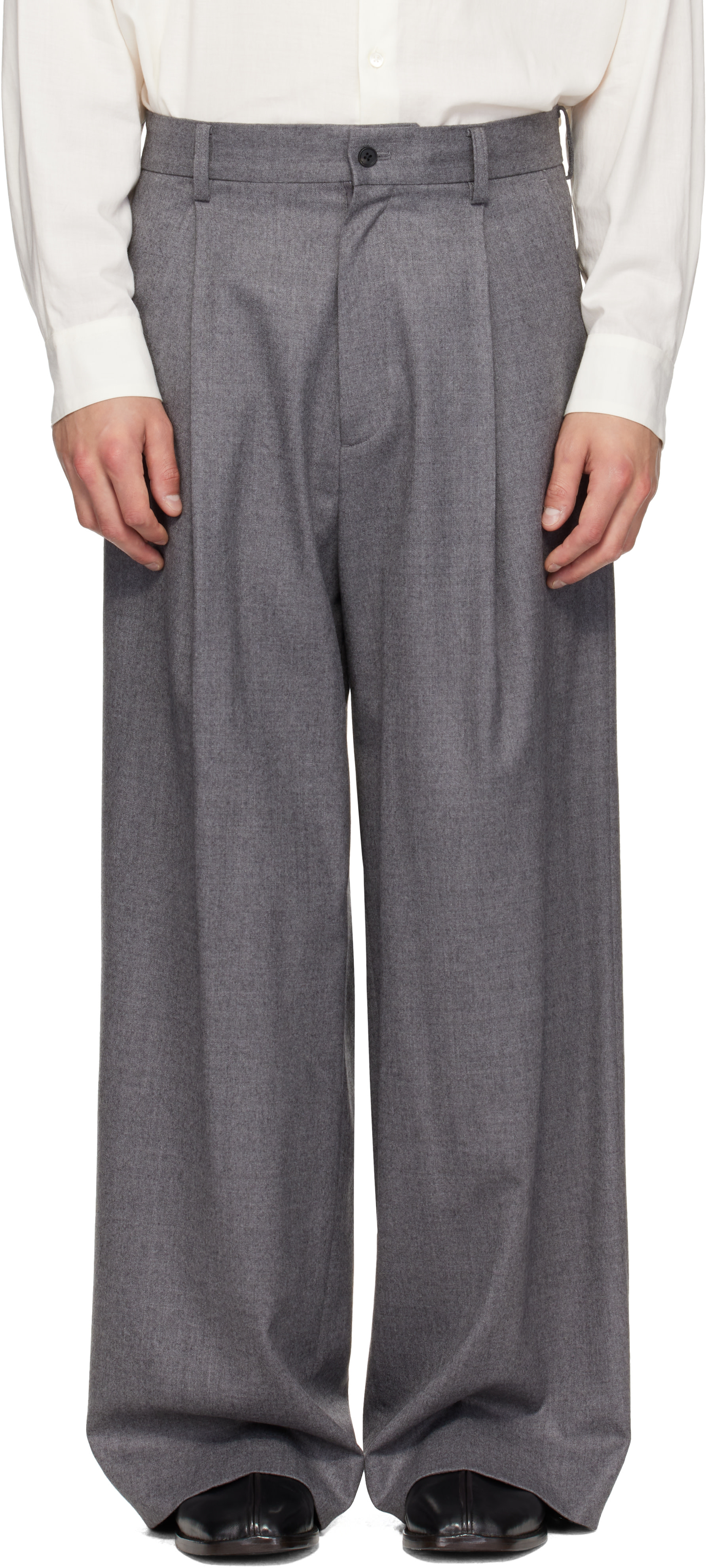 ssstein - Gray Wool Flannel Extra Wide Trousers