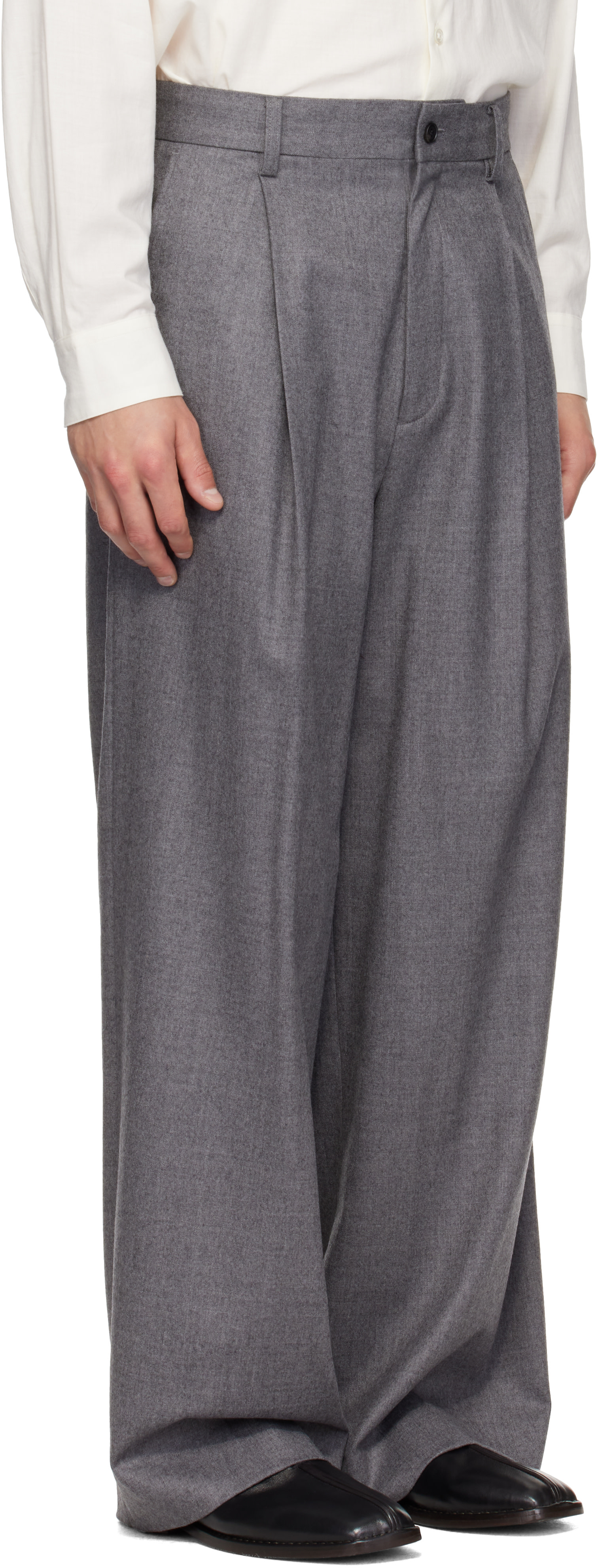 ssstein - Gray Wool Flannel Extra Wide Trousers