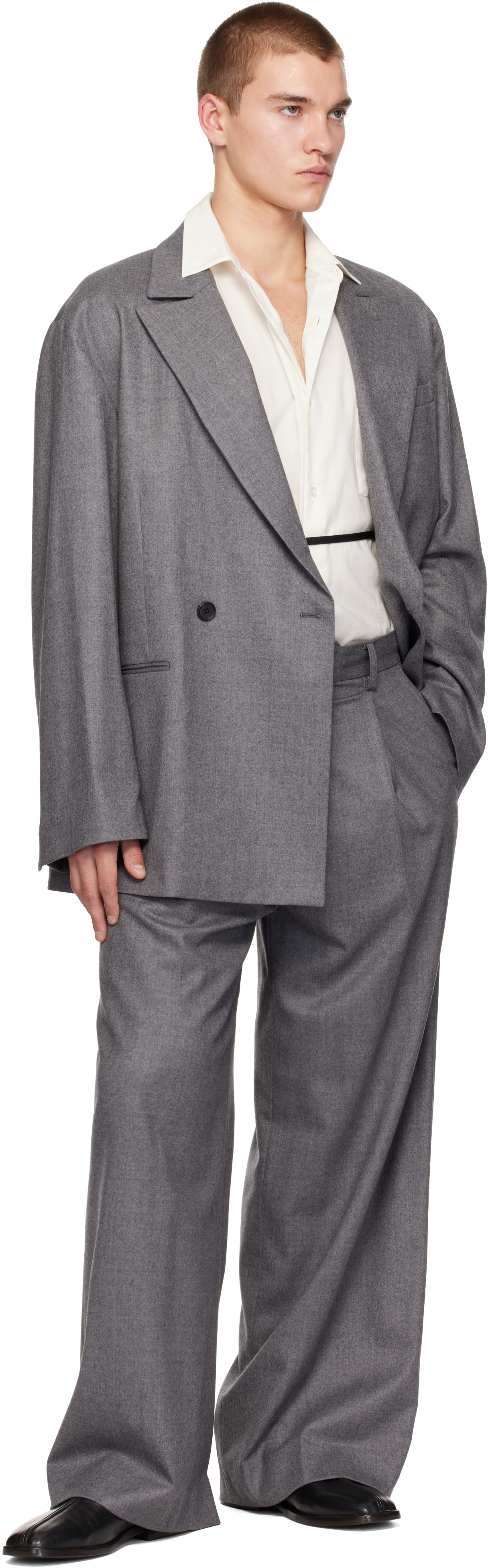 ssstein - Gray Wool Flannel Extra Wide Trousers