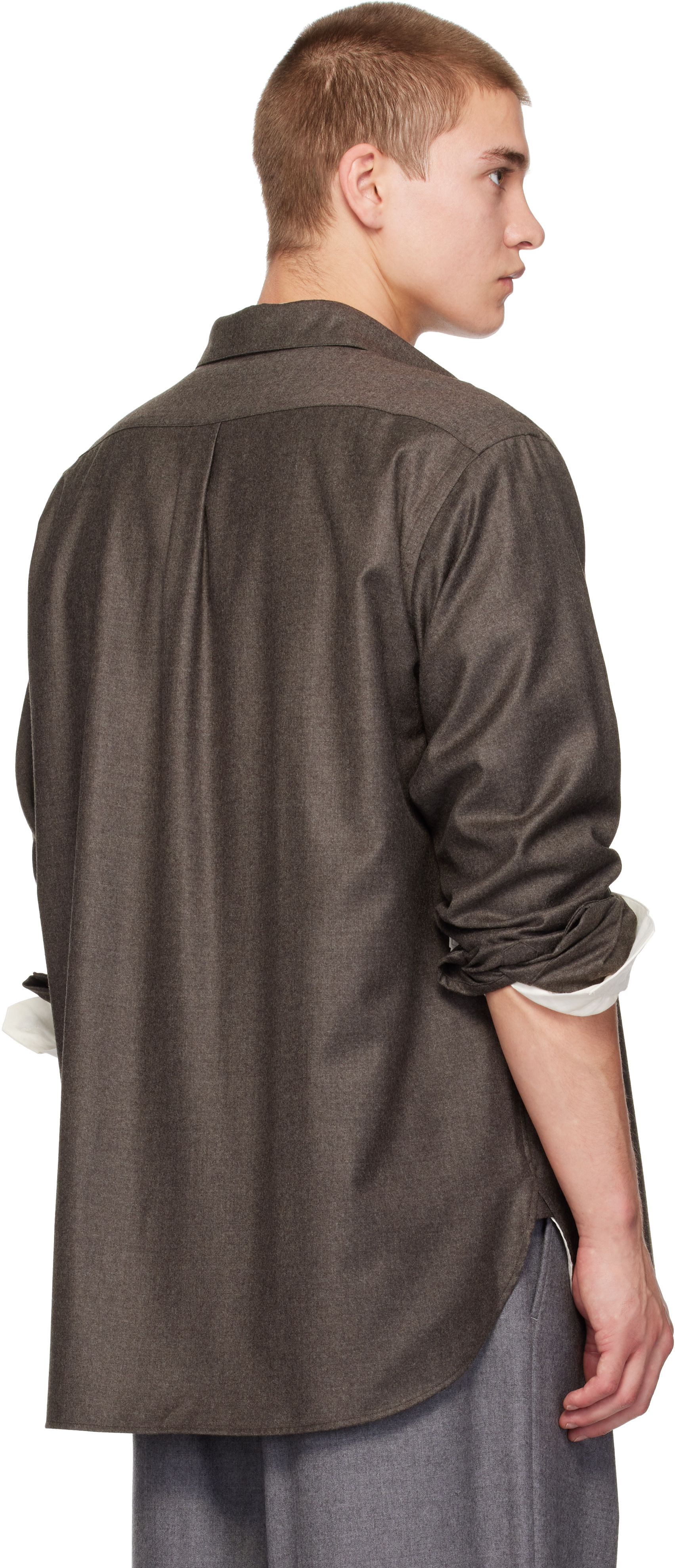 ssstein - Brown Extra Fine Wool Oversized Regular Collar Shirt
