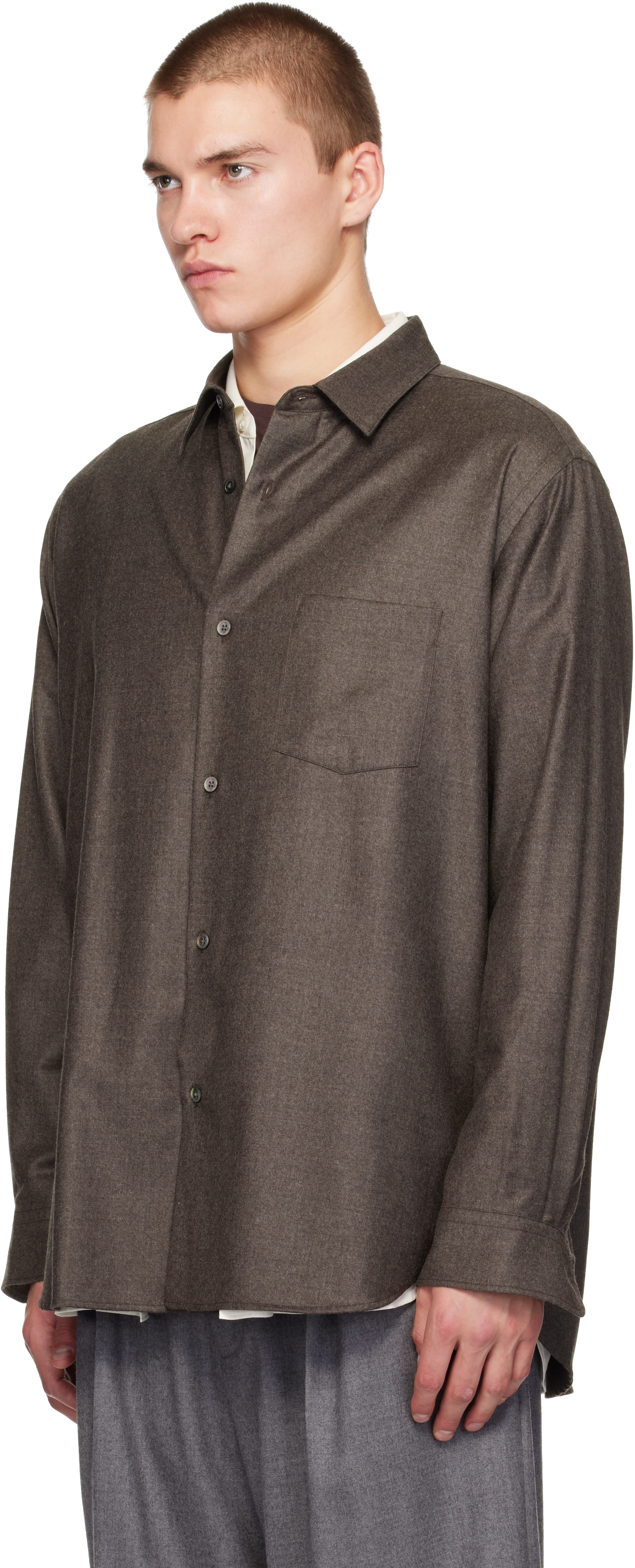 ssstein - Brown Extra Fine Wool Oversized Regular Collar Shirt